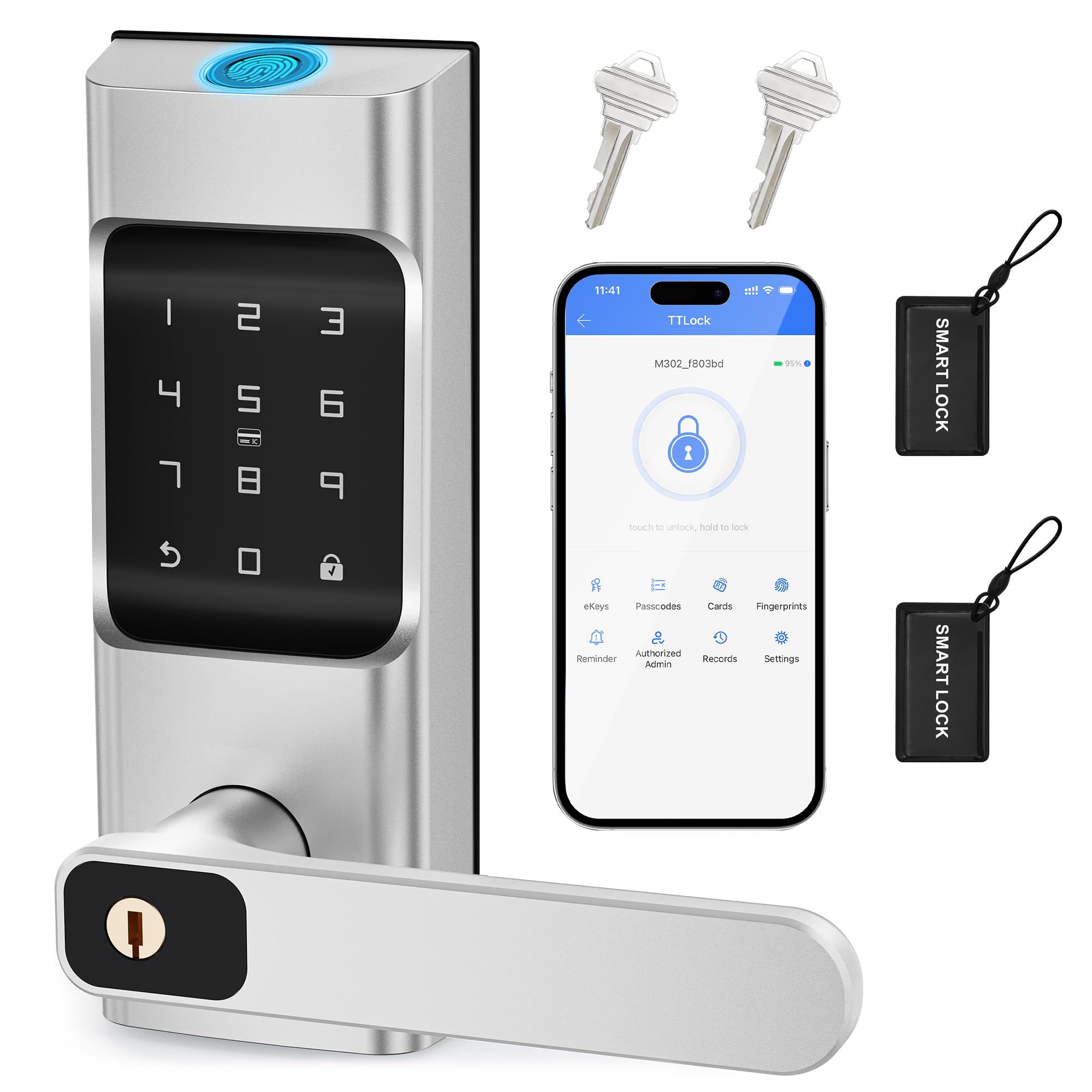 ENOKER Smart Keypad Door Lock with Handle - 6-in-1 Keyless Entry Fingerprint Electronic Lock, Biometric Digital Security for Front Doors | Home, Office & Rental Use | Easy APP Control for Smart Home Access