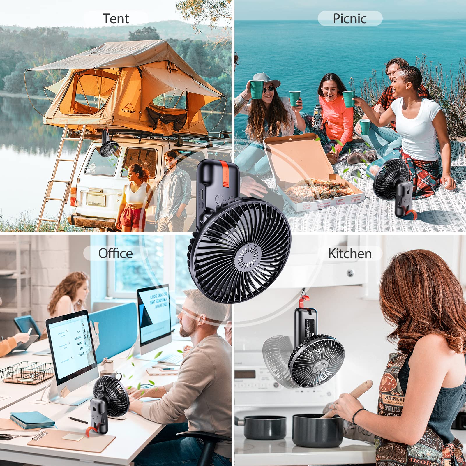 SMARTDEVIL 2 Pack Portable Rechargeable Fans - 180° Rotating Stroller Fan & Camping Fan with LED Lights, Hanging Hook & Power Bank - Perfect for Travel, Camping, RV, Picnic, Baby Stroller & Outdoor Adventures