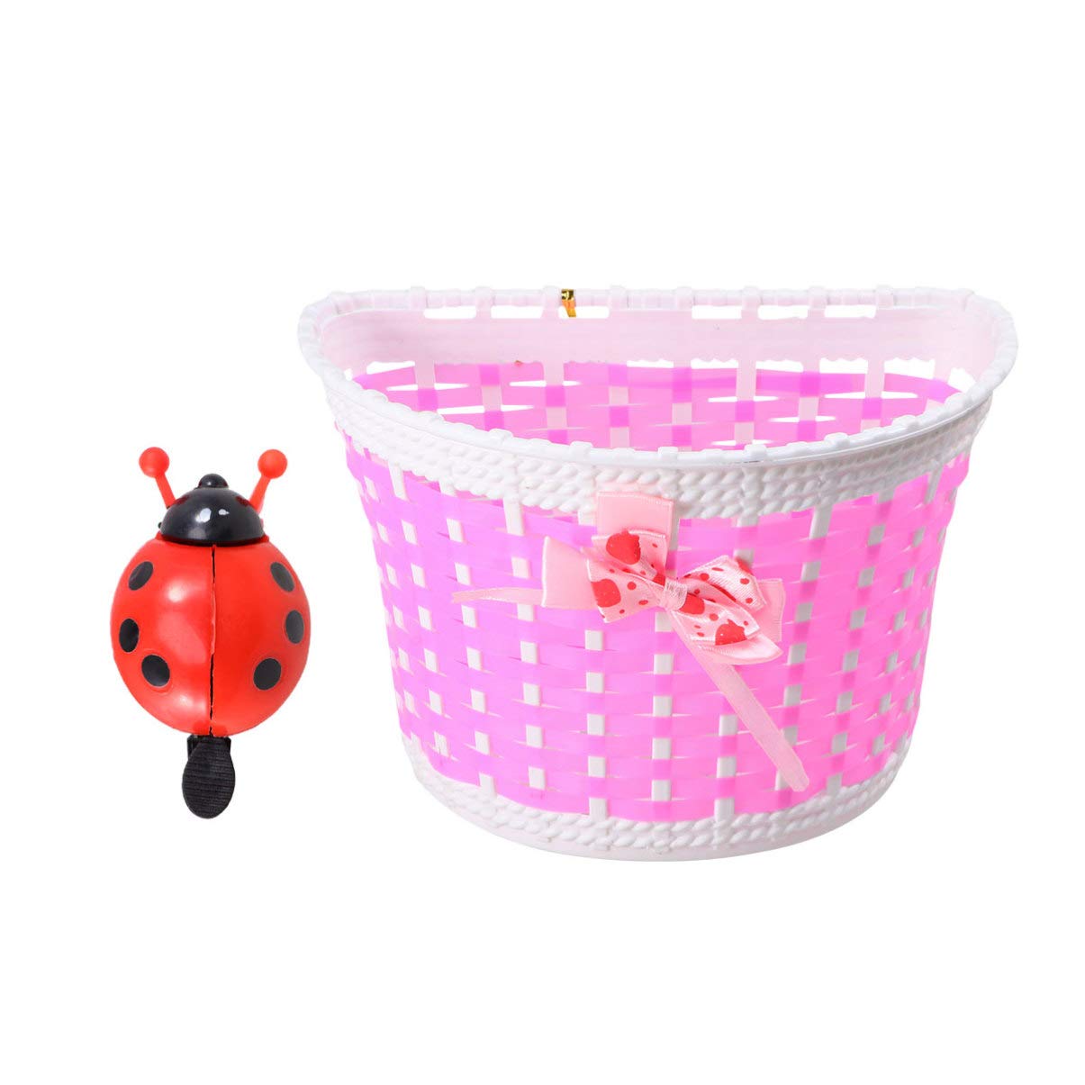 LIOOBO Kids Bike Scooter Basket - Handmade Plastic Knitted Bow Front Basket with Bell for Girls & Boys | Perfect for Cycling, School Commute & Outdoor Play