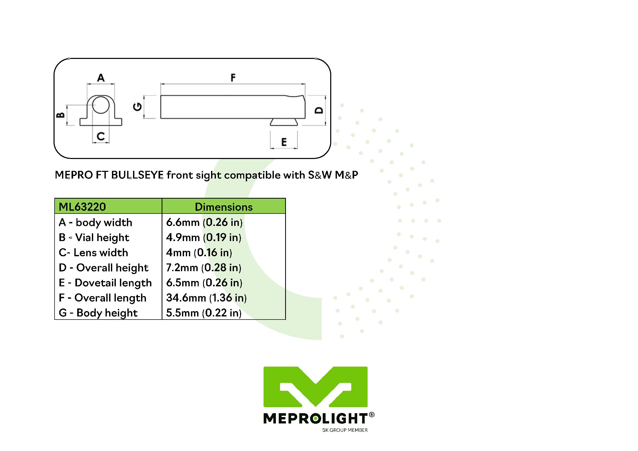 MEPROLIGHT MEPRO FT Bullseye Front Fiber & Tritium Night Sight - Green Bullseye Glow, Self-Illuminated Red Dot with Rear Sight Filler - Always On Ready for Tactical Shooting, Hunting & Low Light Conditions