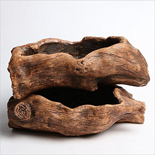 NWFashion Wooden Brown Succulent Planter - Handmade Flower Pot for Indoor & Outdoor Plants - Perfect for Home Decor, Office Desk, Garden, and Patio