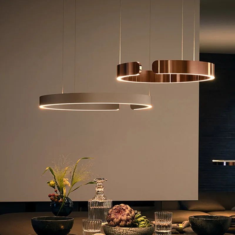Elegant Minimalist Ring Chandelier Light Fixture - Aluminum Plated Modern Pendant Lighting for Dining Room, Bedroom & Living Room Decor