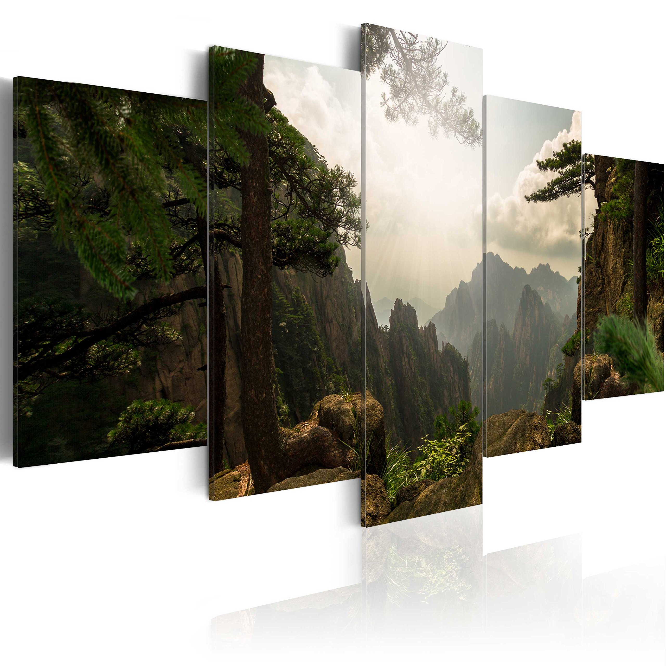 Artgeist Acoustic Canvas Wall Art - 5-Piece Nature Mountain Landscape with Soundproof Foam (80x40 inches) | Sound Absorbing Print for Home Theater, Office & Music Studio Decor