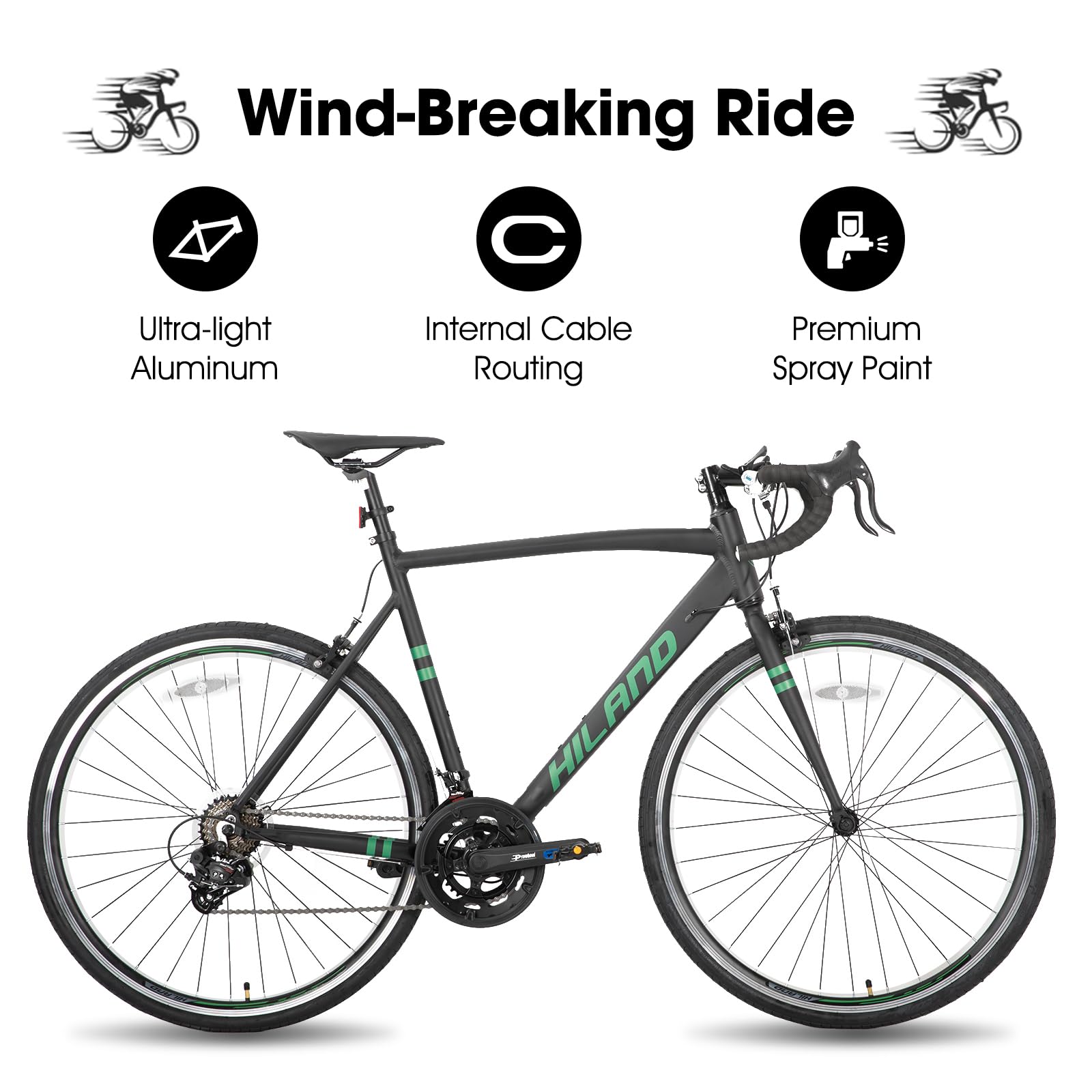 HILAND 700c Road Bike 14-Speed Aluminum Frame Lightweight Racing Bicycle - Perfect for Men & Women Commuting, Fitness & Urban Cycling Adventures