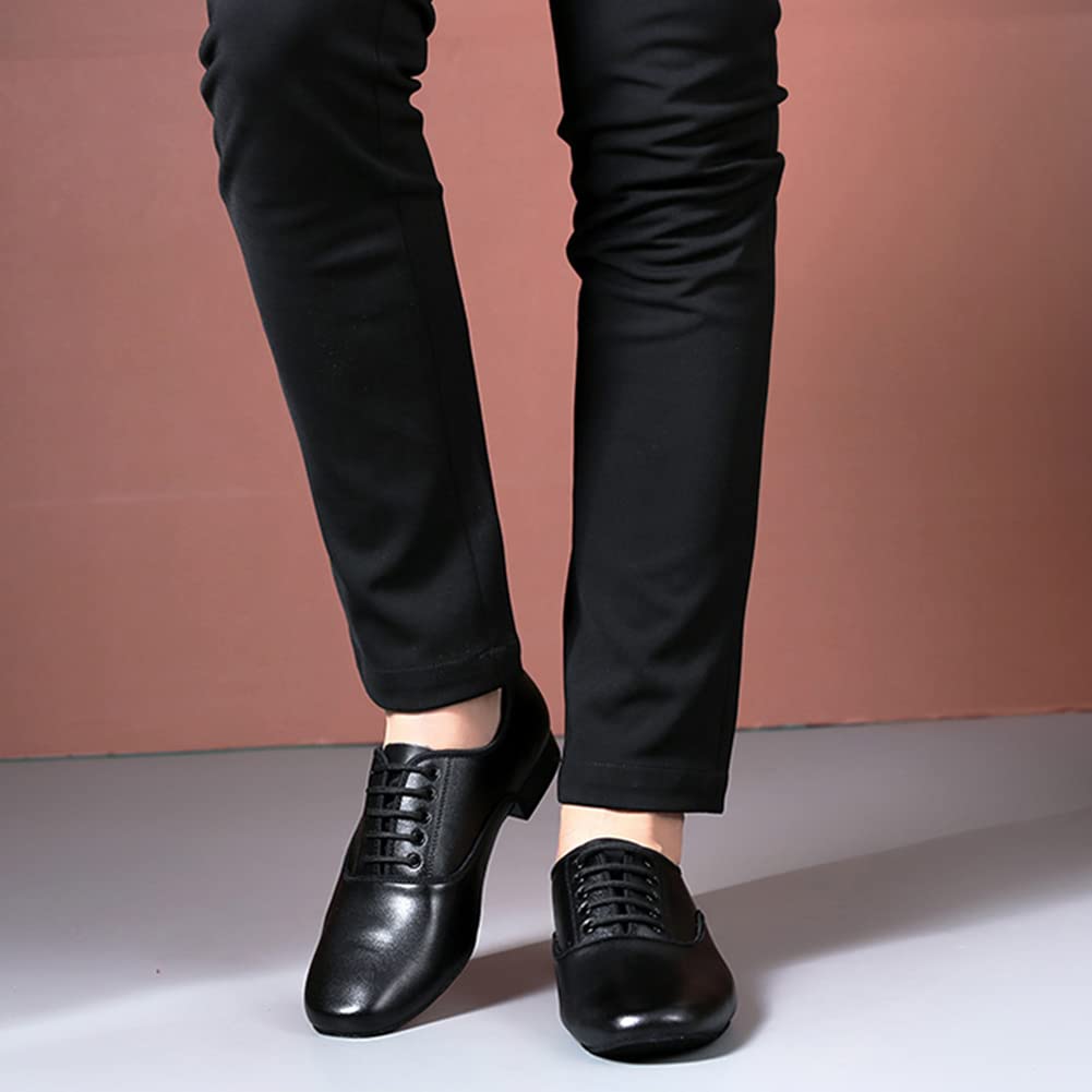 Hipposeus Men's Ballroom Dance Shoes - Genuine Leather Latin Tango Shoes with 1