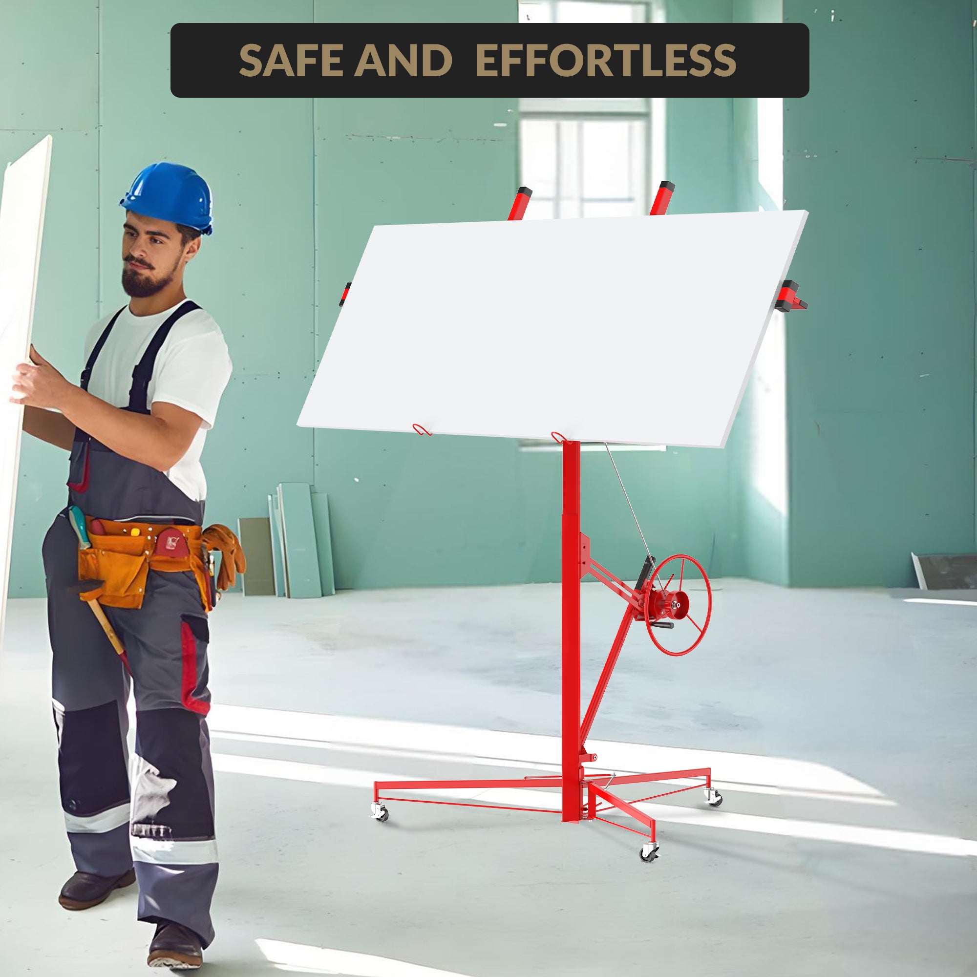 GARVEE 16ft Drywall Lift 150 lbs Capacity - 360° Adjustable Telescopic Arm with Locking Wheels for Sheetrock Panel Hoisting | Perfect for Ceiling Installation & DIY Home Renovation Projects