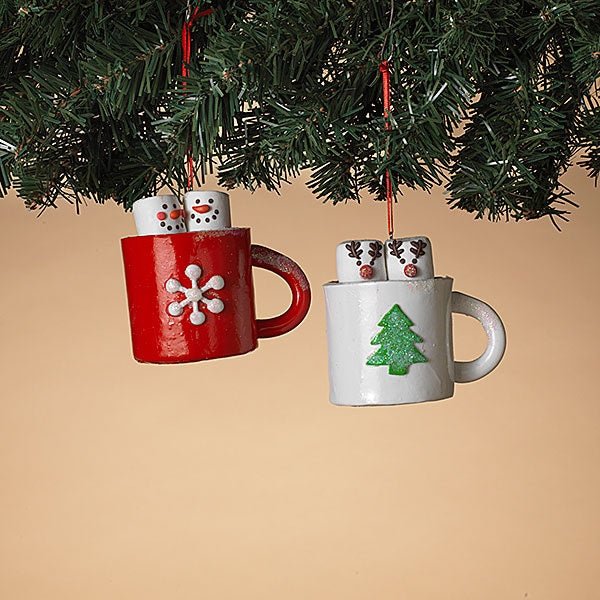 3 Pack Marshmallow Mug Ornaments - Christmas Tree Decorations for Hot Cocoa & Holiday Party Decor