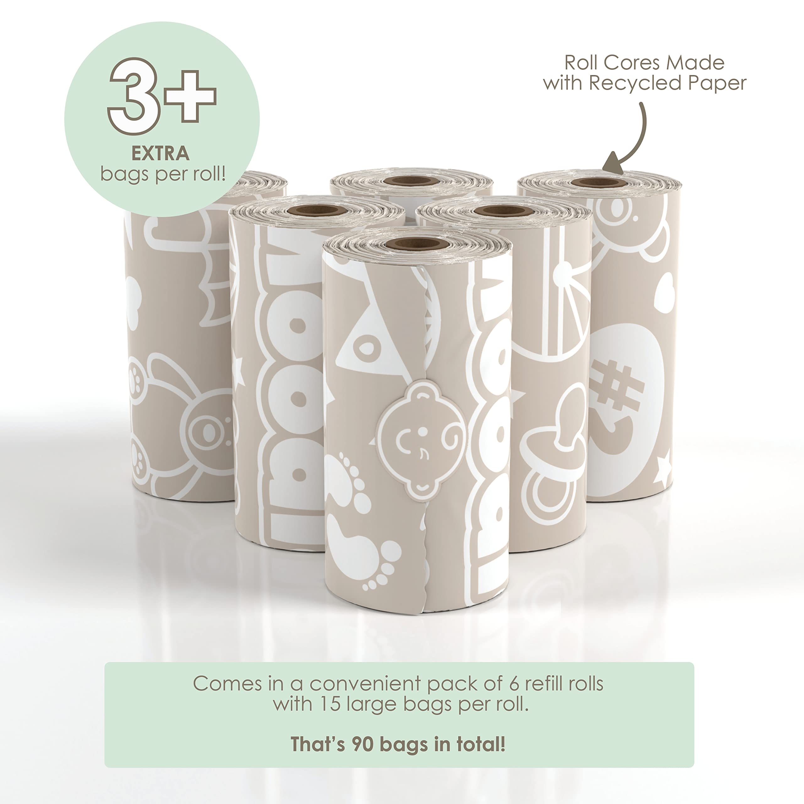 **Disposable Diaper Bags (90 Count) | Unscented Leak-Proof Baby Diaper Trash Bags | 6 Refill Rolls (9 x 13 Inches) | Travel & On-the-Go Diaper Disposal | Perfect for Home, Daycare & Traveling with Baby**
