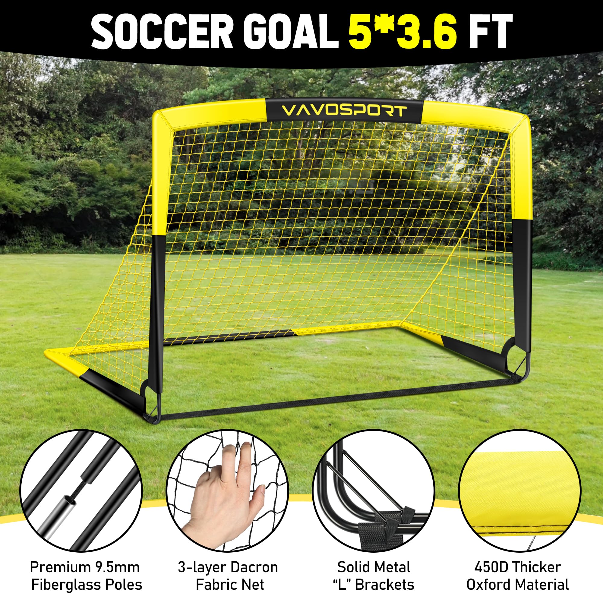 Portable Kids Soccer Goal Set - 4x3/5x3.6/6x4 ft Pop Up Soccer Nets with Ball, Ladder & Cones - Backyard Training Equipment for Youth Outdoor Sports Games - Perfect for Family Fun, Backyard Practice & Team Training Sessions