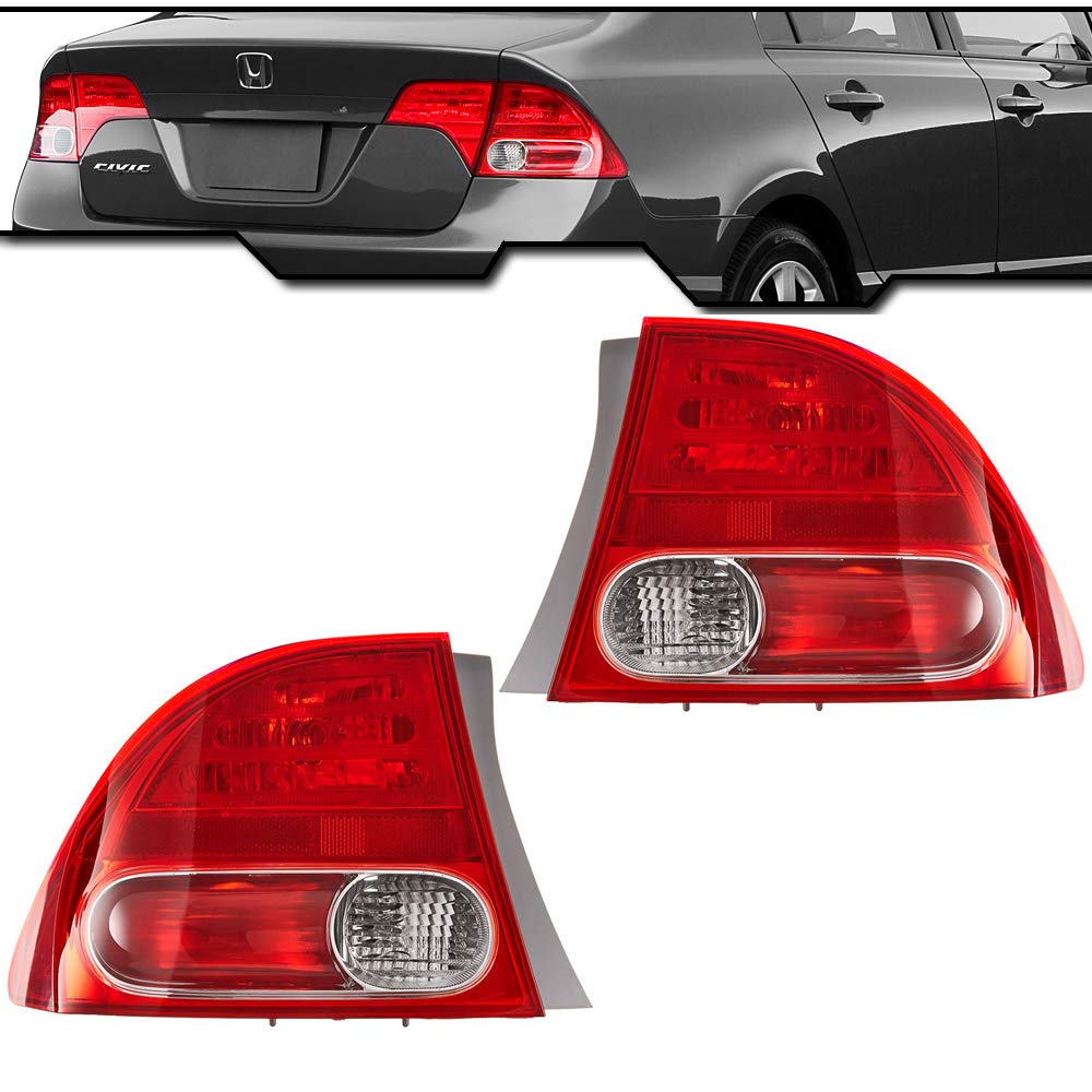 OE Style Halogen Tail Lights Assembly Replacement for 2006-2008 Honda Civic - Compatible with HO2800166 HO2801165 33551SNAA01 33501SNAA02 - Perfect for Night Driving & Car Customization