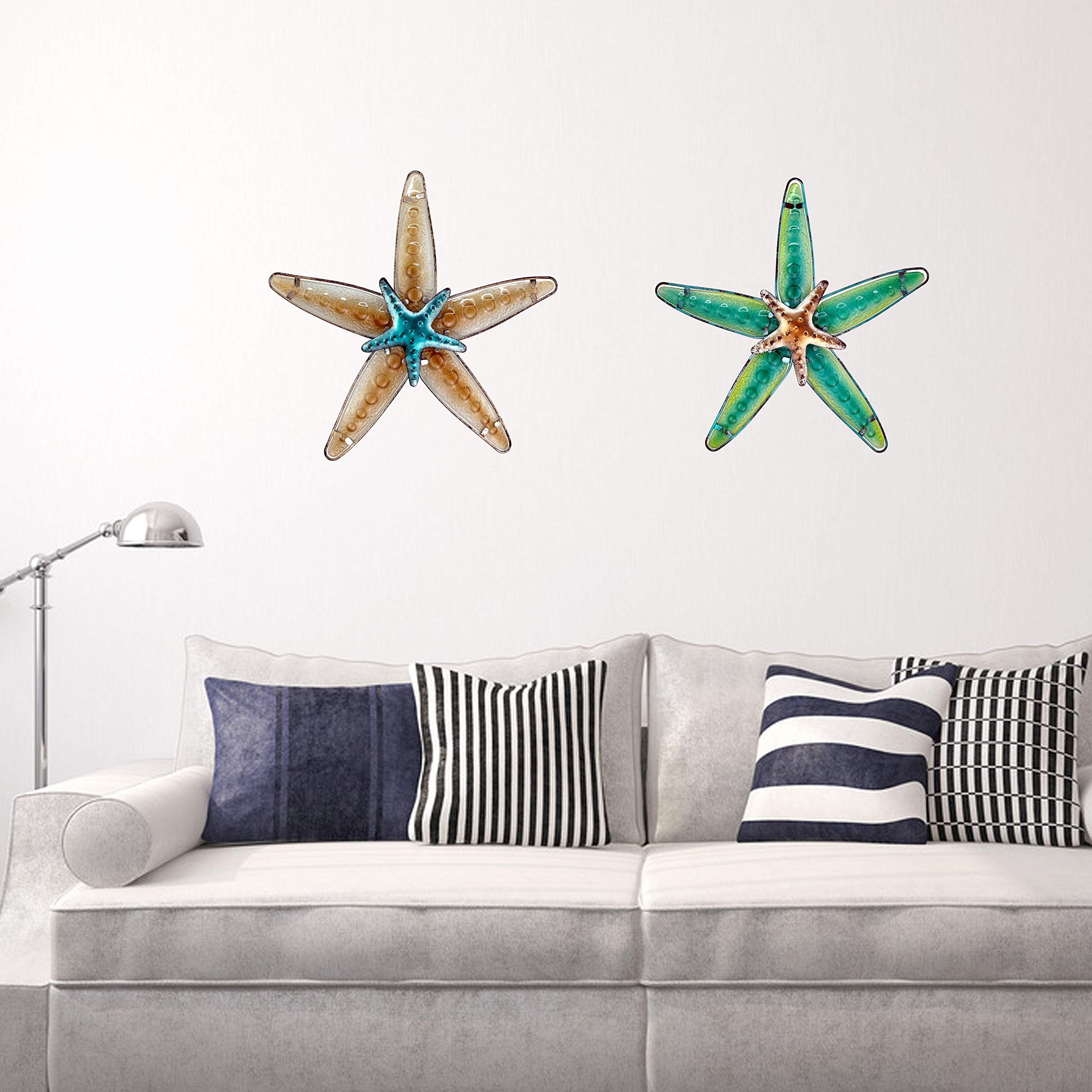 JOYBee Metal & Fused Glass Starfish Wall Art Decor - 13.25x12.75 Inch Coastal Home Decor for Living Room, Bathroom, Kitchen, Garden & Patio | Nautical Sea Life Wall Hanging for Beach House & Ocean Themed Interiors