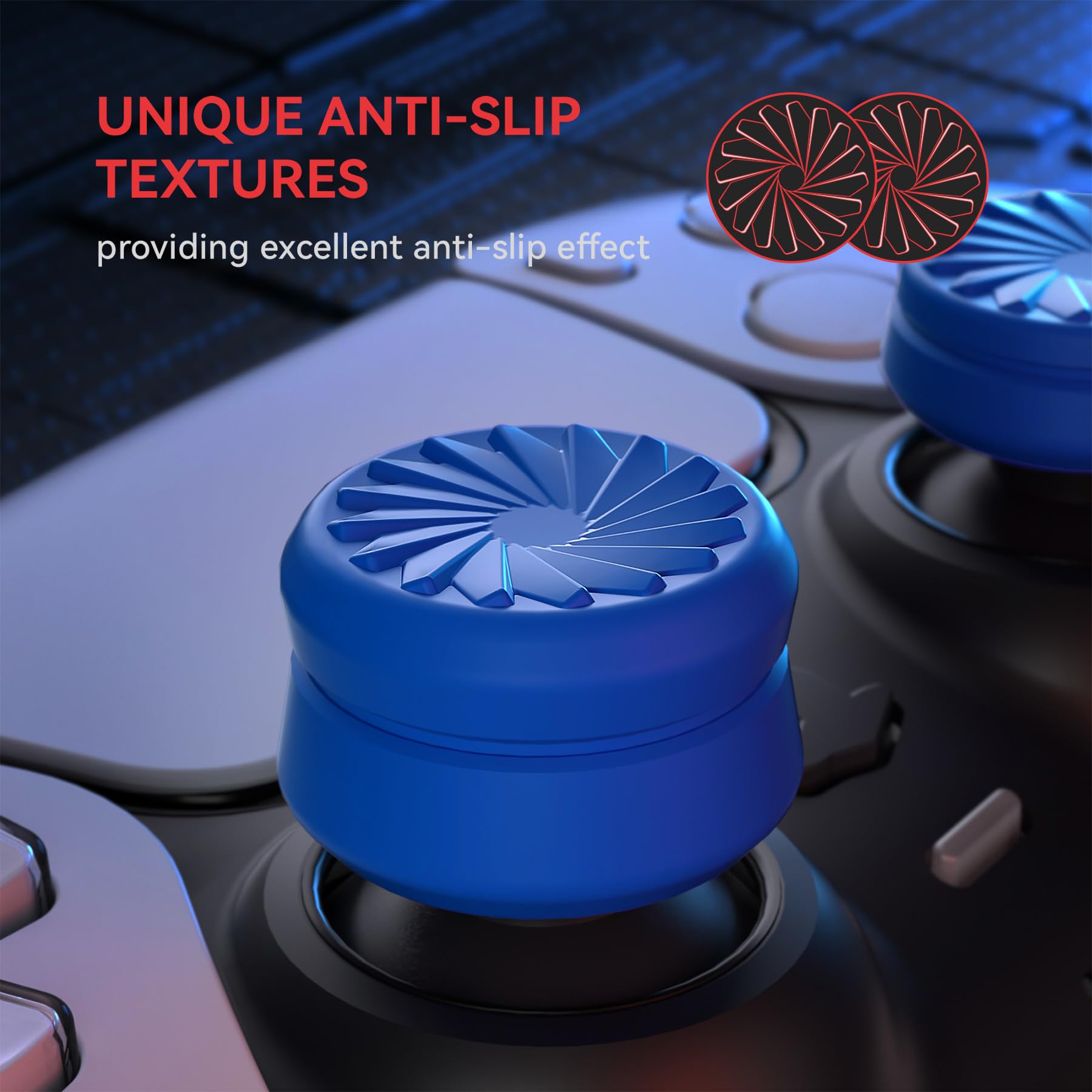 PlayVital 3 Height Thumbstick Caps for PS5, PS4, Xbox Core Wireless Controller, Xbox One, Elite Series 2 & Switch Pro - Blue Turbine Design - Enhanced Grip & Comfort for Gaming - Perfect for FPS, Racing & Long Gaming Sessions