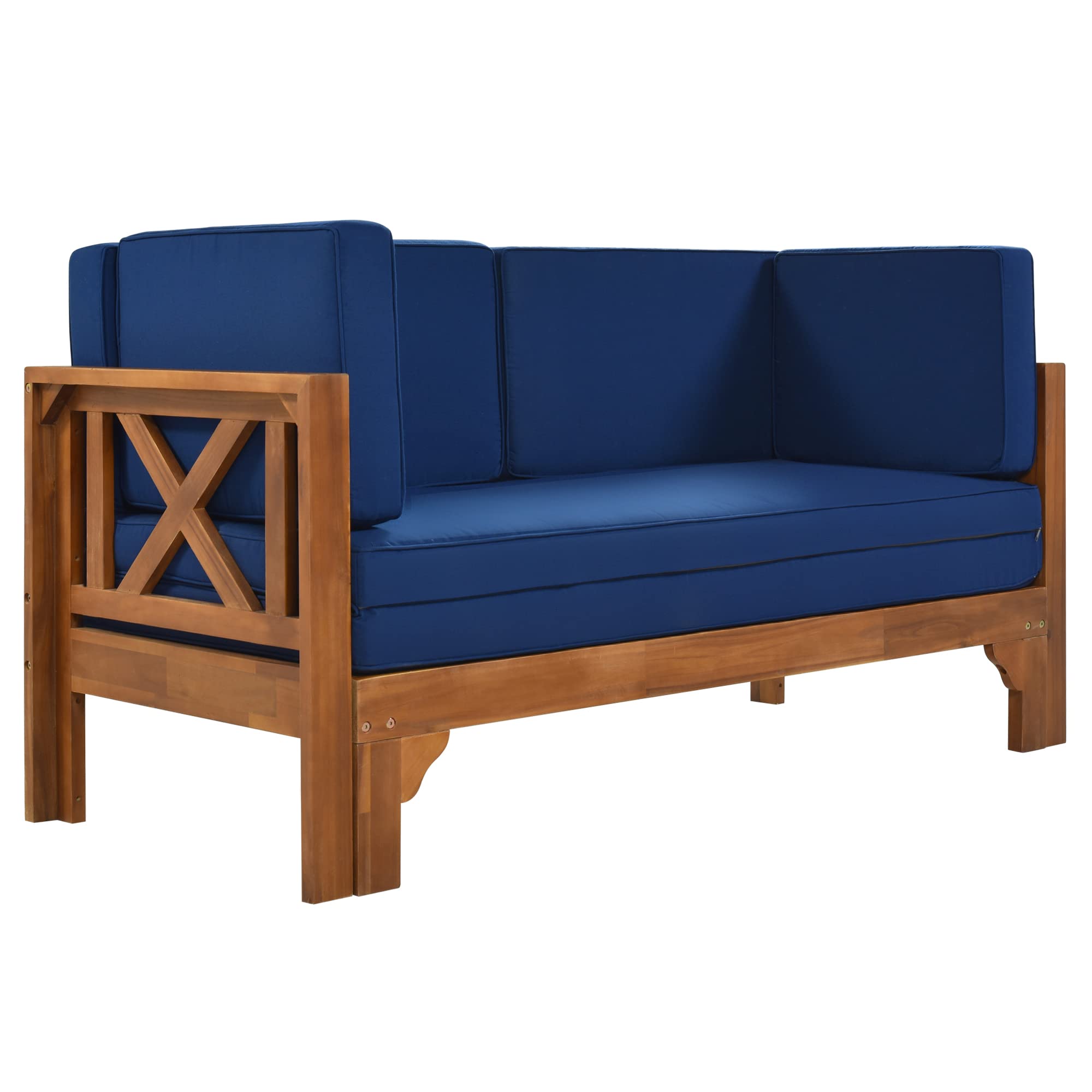 Quarte Outdoor Patio Extendable Sofa Set - Acacia Wood Sectional Furniture with Thick Cushions - Multifunctional Conversation Set for Balcony, Backyard, Poolside - Perfect for Relaxing, Entertaining, and Outdoor Lounging
