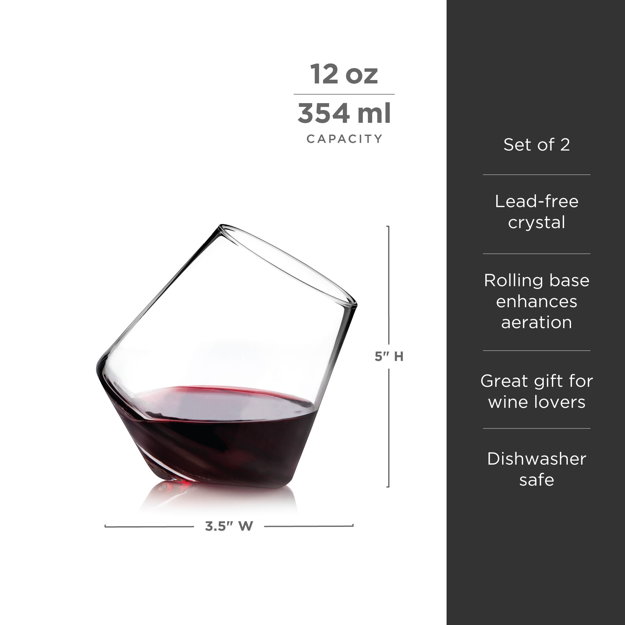 Premium Rolling Crystal Wine Glasses Set of 2 - Elegant Stemware for Red & White Wine - Perfect for Dinner Parties, Weddings & Romantic Evenings
