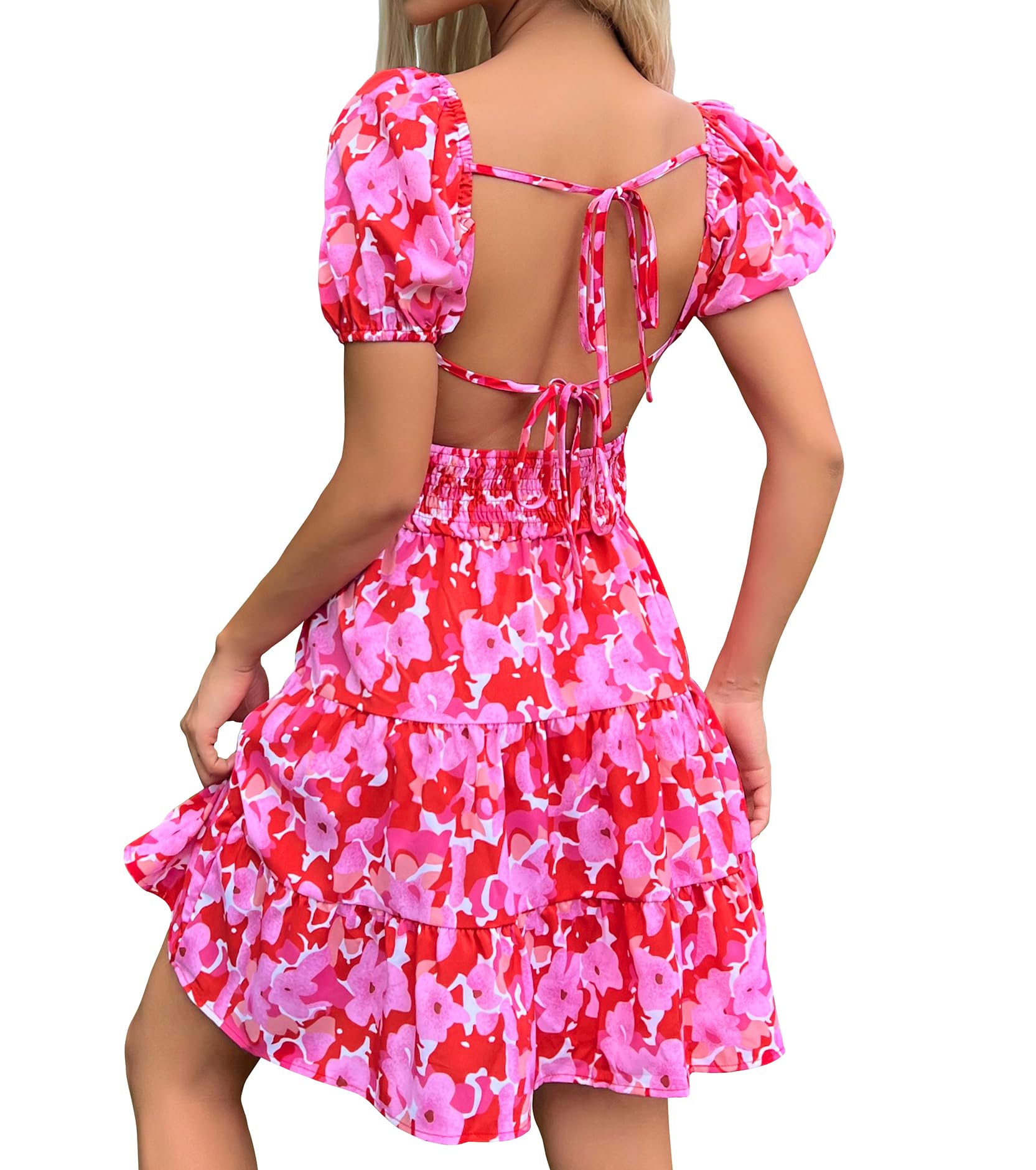 Floral Sweetheart Neckline Sundress for Women - Summer Cocktail Party Bodycon Dress with Puff Sleeves | Wedding Guest, Beach Vacation & Date Night Outfit
