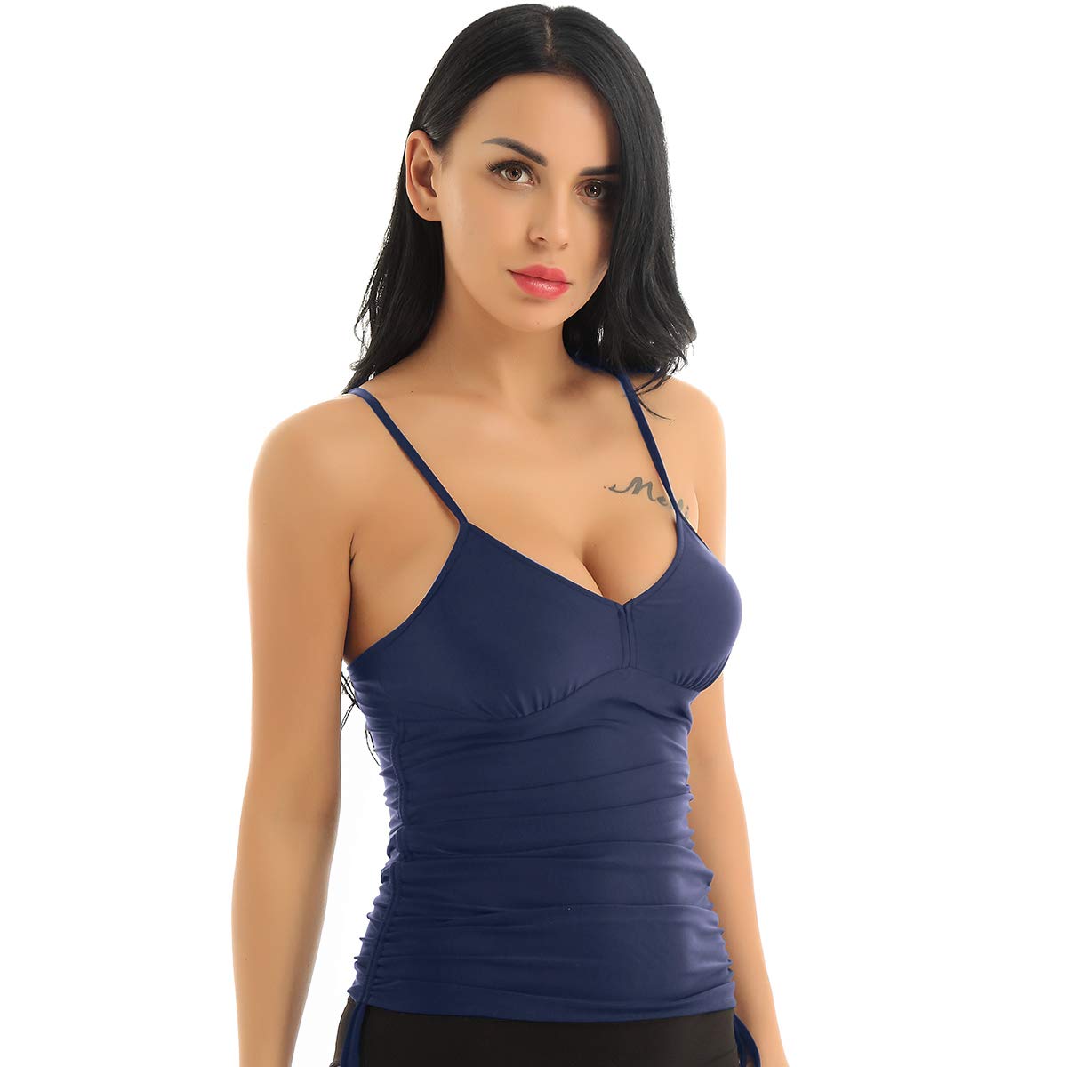 Retro Women's Padded Shirring Ruched Swimwear Tankini Top - Vintage Style Bikini Swim Top for Women - Perfect for Beach, Pool, and Summer Vacation