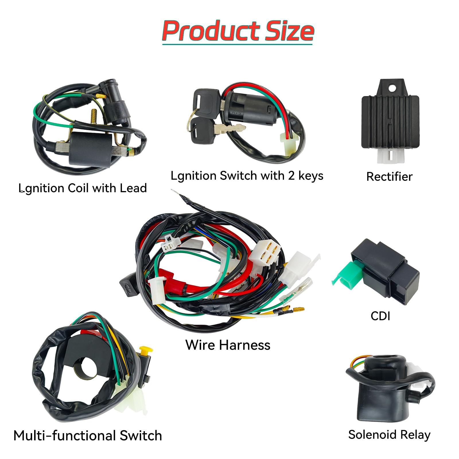 High-Performance Electric Wiring Harness Kit with CDI Ignition Coil for 4-Stroke ATVs (50cc, 110cc, 125cc) - Perfect for Off-Road Adventures & ATV Maintenance