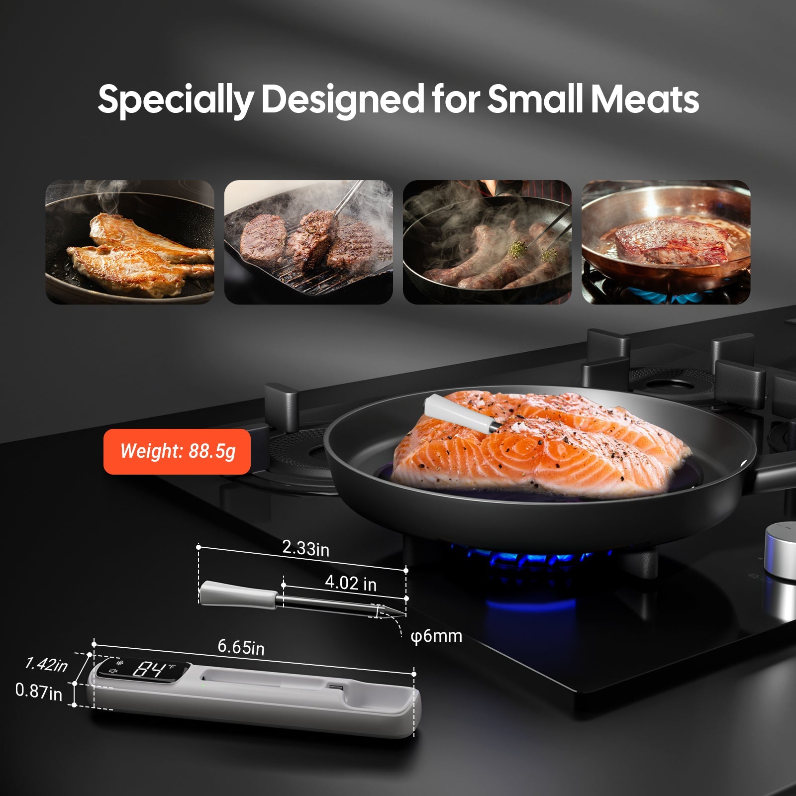 Bluetooth Mini Wireless Meat Thermometer - Digital Cooking Thermometer for Grilling, BBQ, Smoker & Kitchen - INT 11I B - Perfect for Steak, Chicken, Turkey & More