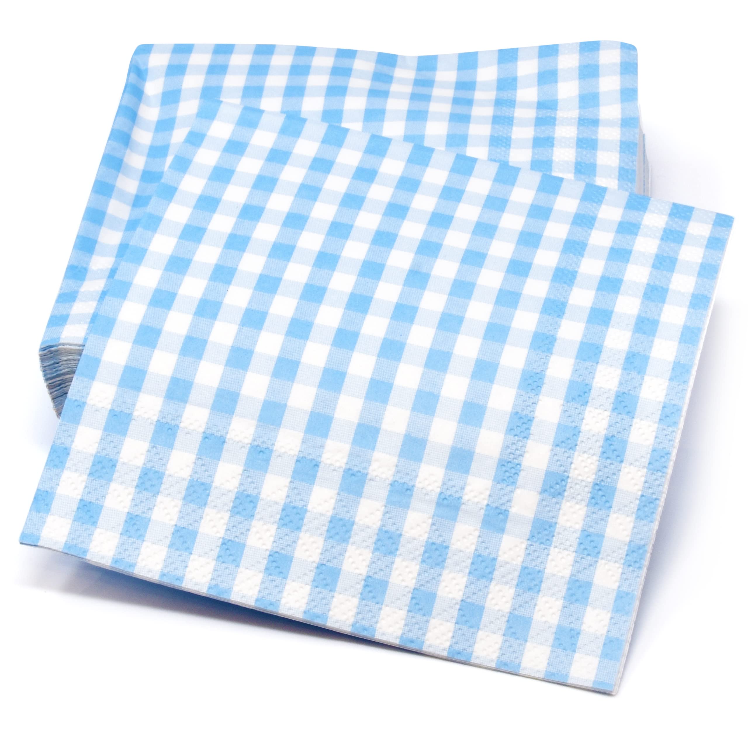 100-Pack Blue and White Gingham Disposable Cocktail Napkins - Checkered Plaid Paper Beverage Napkins for Summer Picnics, BBQs, Weddings, Baby Showers & Table Decorations | Perfect for Outdoor Parties, Bridal Showers and Dinnerware Settings