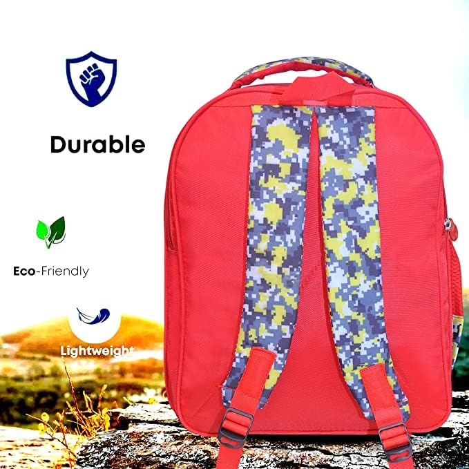 Happile Kids Backpack for School - Red & Multicolor Small Backpack for Ages 4-7 Years | Perfect for Preschool, Play School & Daycare Use