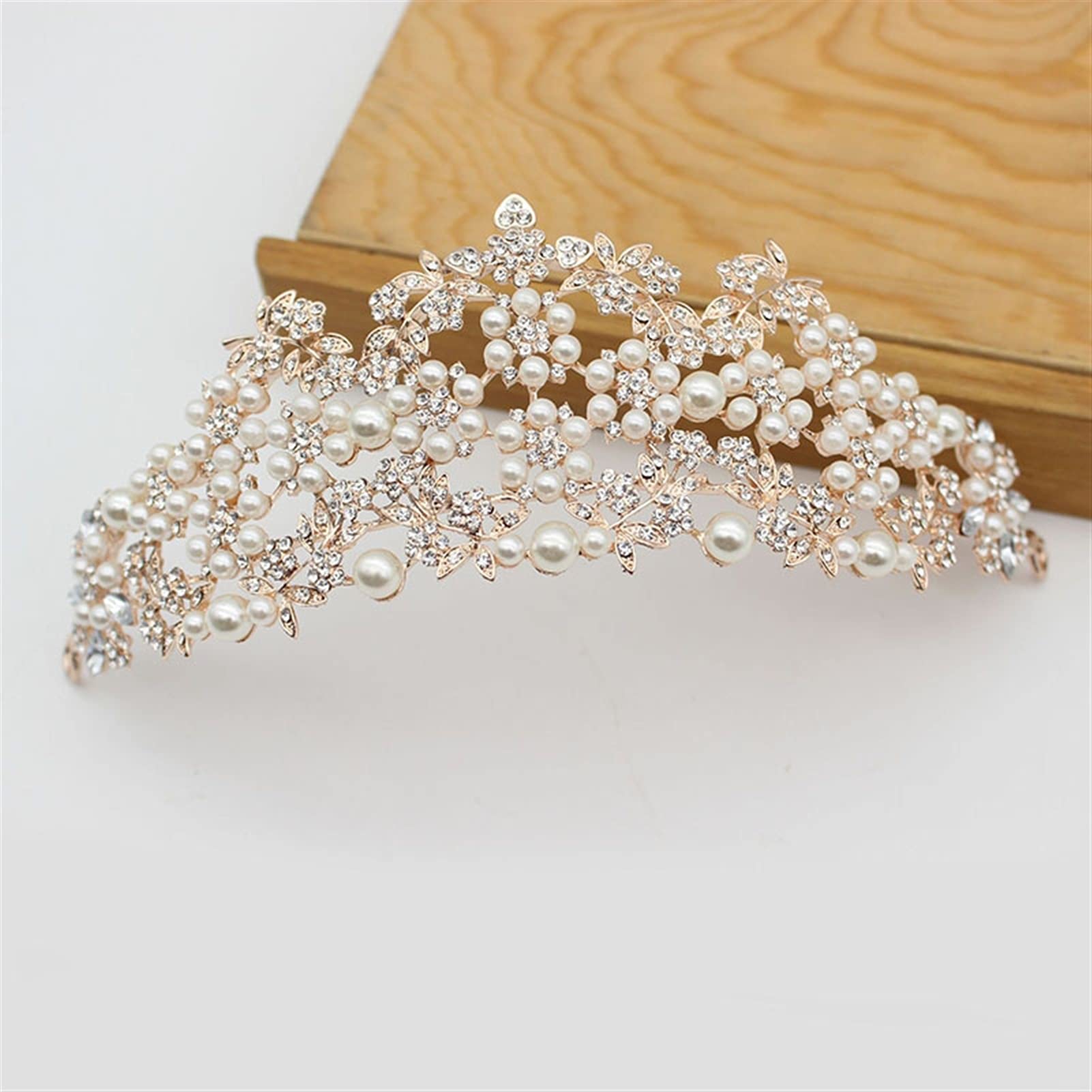 Bridal Pearl Tiara Crown - Silver Rhinestone Headpiece for Wedding
