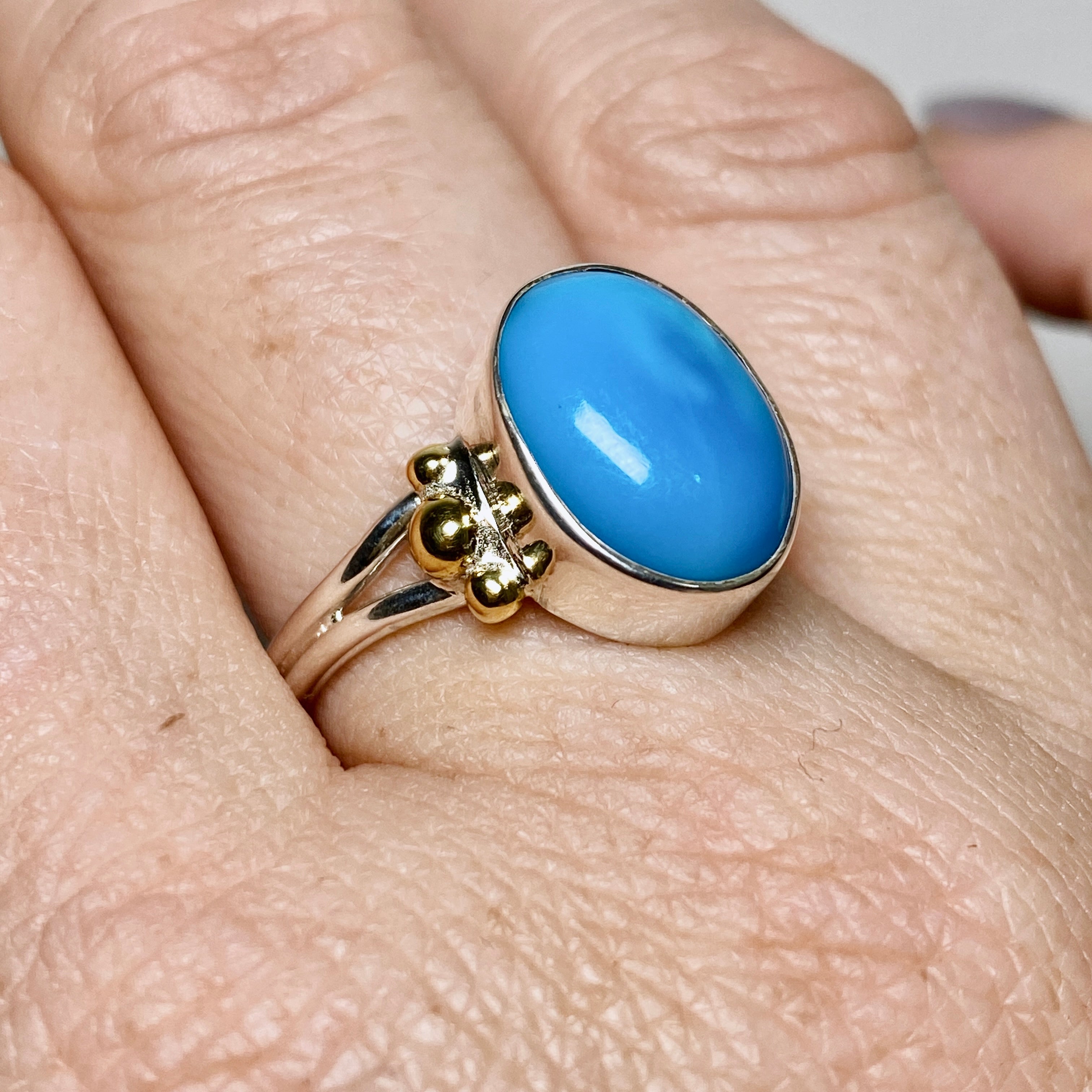 Arizona Turquoise Oval Cabochon Ring for Women - Size 10 Brass Accent Statement Jewelry KRGJ3406 - Perfect for Boho Fashion, Western Style & Everyday Wear