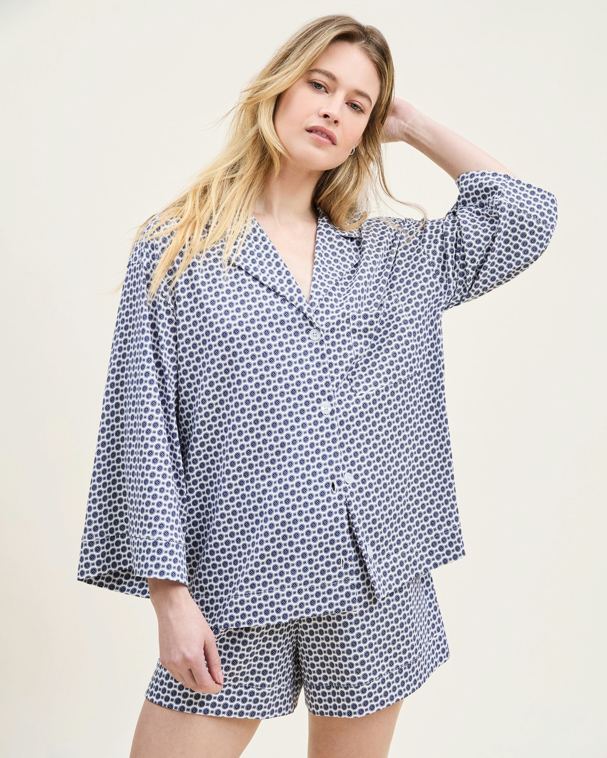 Olivia Pima Cotton Short Sleeve Top & Shorts Set - Pink Striped for Women | Summer Outfit, Beachwear, Lounge Wear