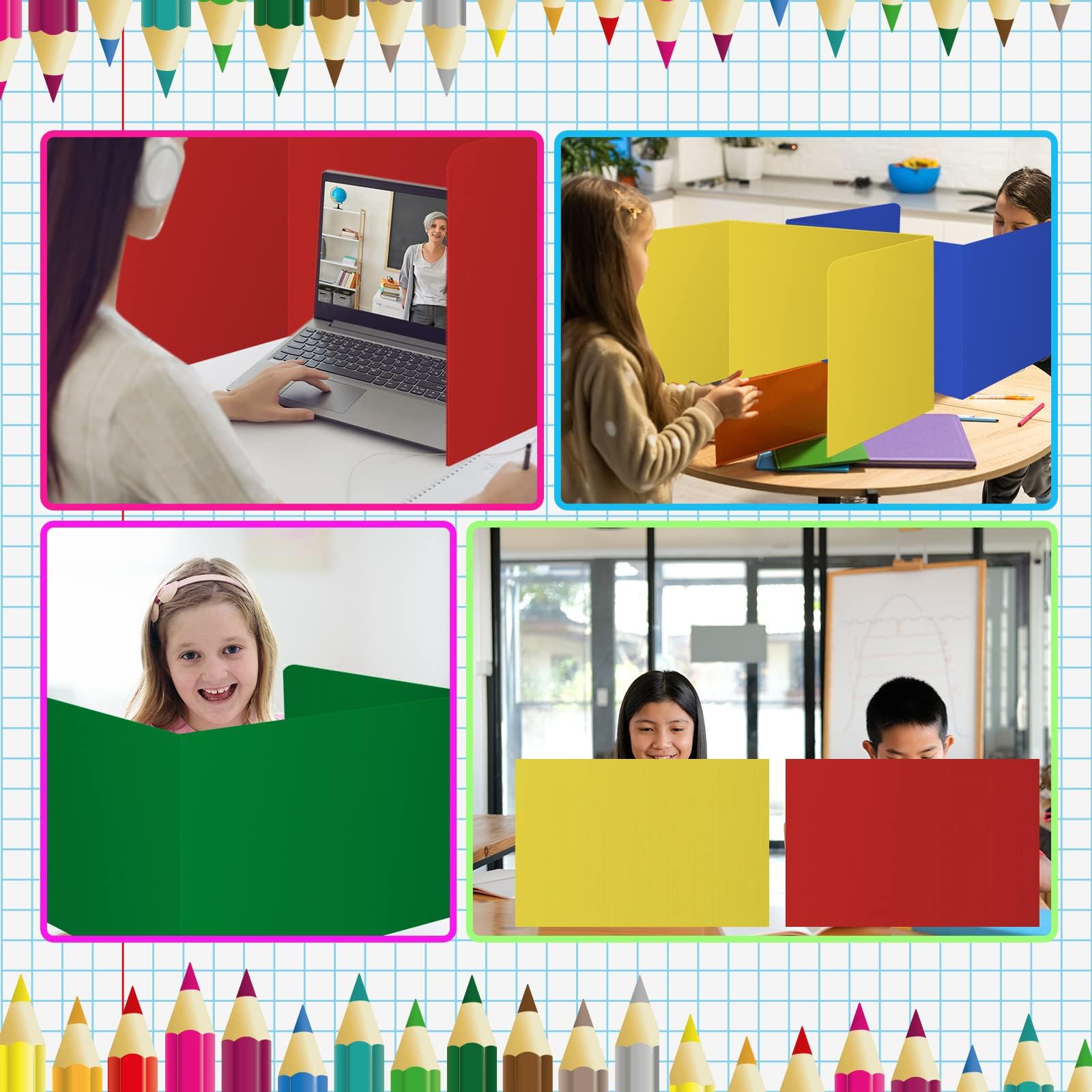 12 Pack Plastic Study Carrel Dividers - Sturdy, Waterproof & Easy to Clean Desk Privacy Shields for Students | Colorful Classroom Dividers for School & Teacher Supplies | Perfect for Test Taking, Focused Learning & Quiet Study Areas