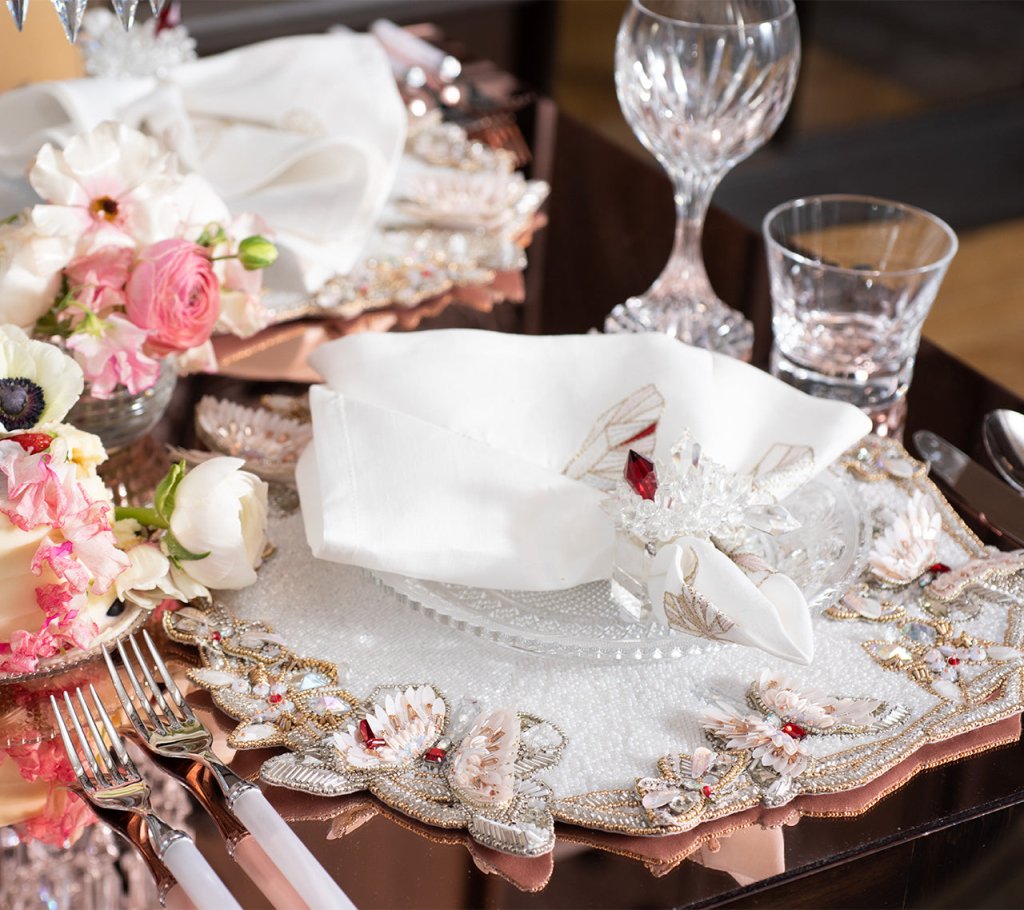 Elegant White & Blush Diamant Butterfly Placemats Set of 2 - Premium Gift Box Included - Perfect for Dining, Weddings & Home Decor