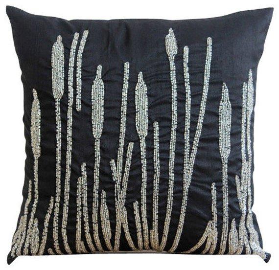 Black Beauty Black Art Silk Decorative Euro Sham Pillow Cover - Elegant Bedroom Decor for Luxury Home Styling