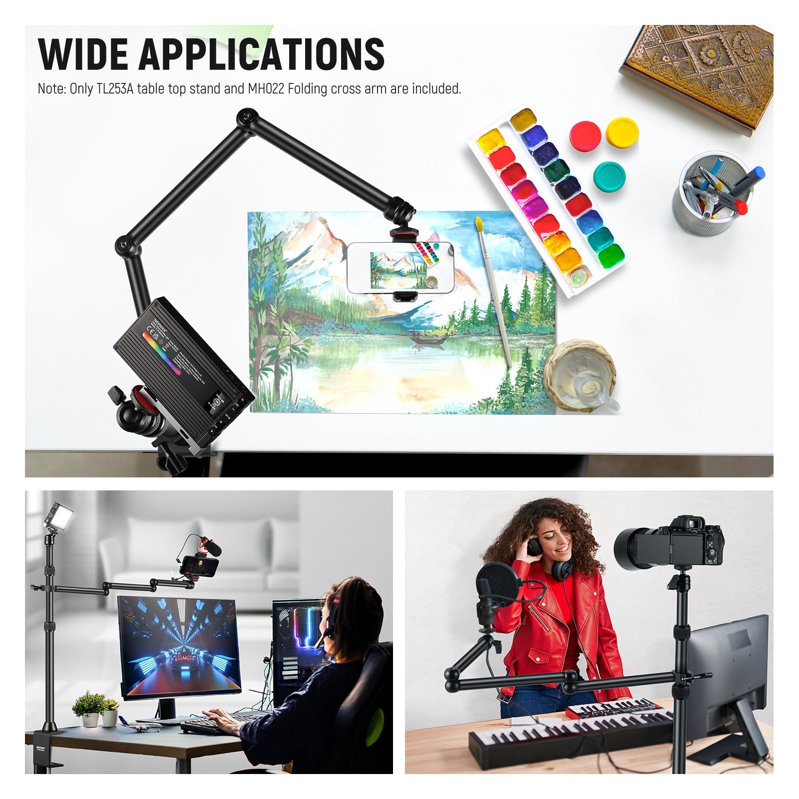 NEEWER TL253A+MH022 Upgraded Tabletop Camera Mount Stand - Compact & Adjustable Tripod for DSLR, Mirrorless, Webcam - Perfect for Vlogging, Live Streaming, and Photography
