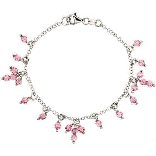 Sterling Silver Pink Sapphire Charm Bracelet with Swarovski Crystals - Perfect for Gifts & Special Occasions