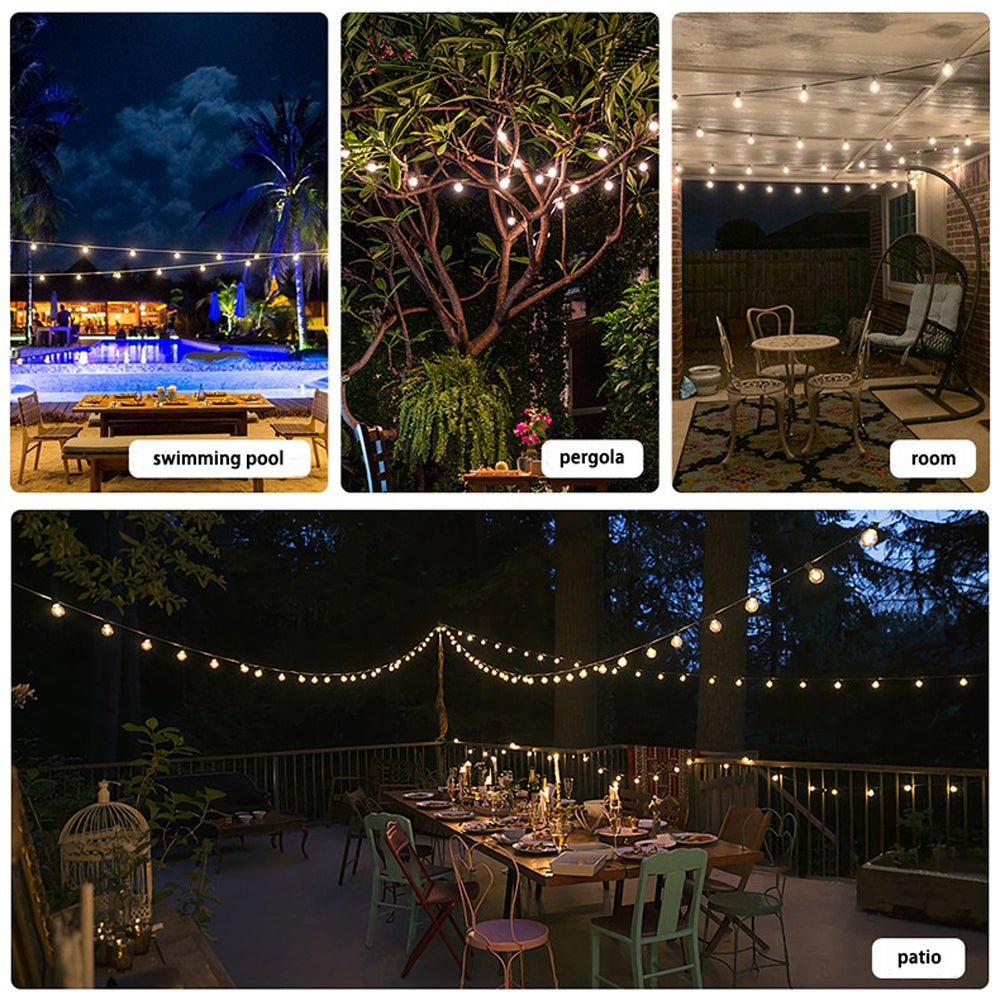 10M Festoon String Lights - Waterproof Outdoor Christmas Wedding Party Decorations - Perfect for Garden, Patio, and Backyard Lighting