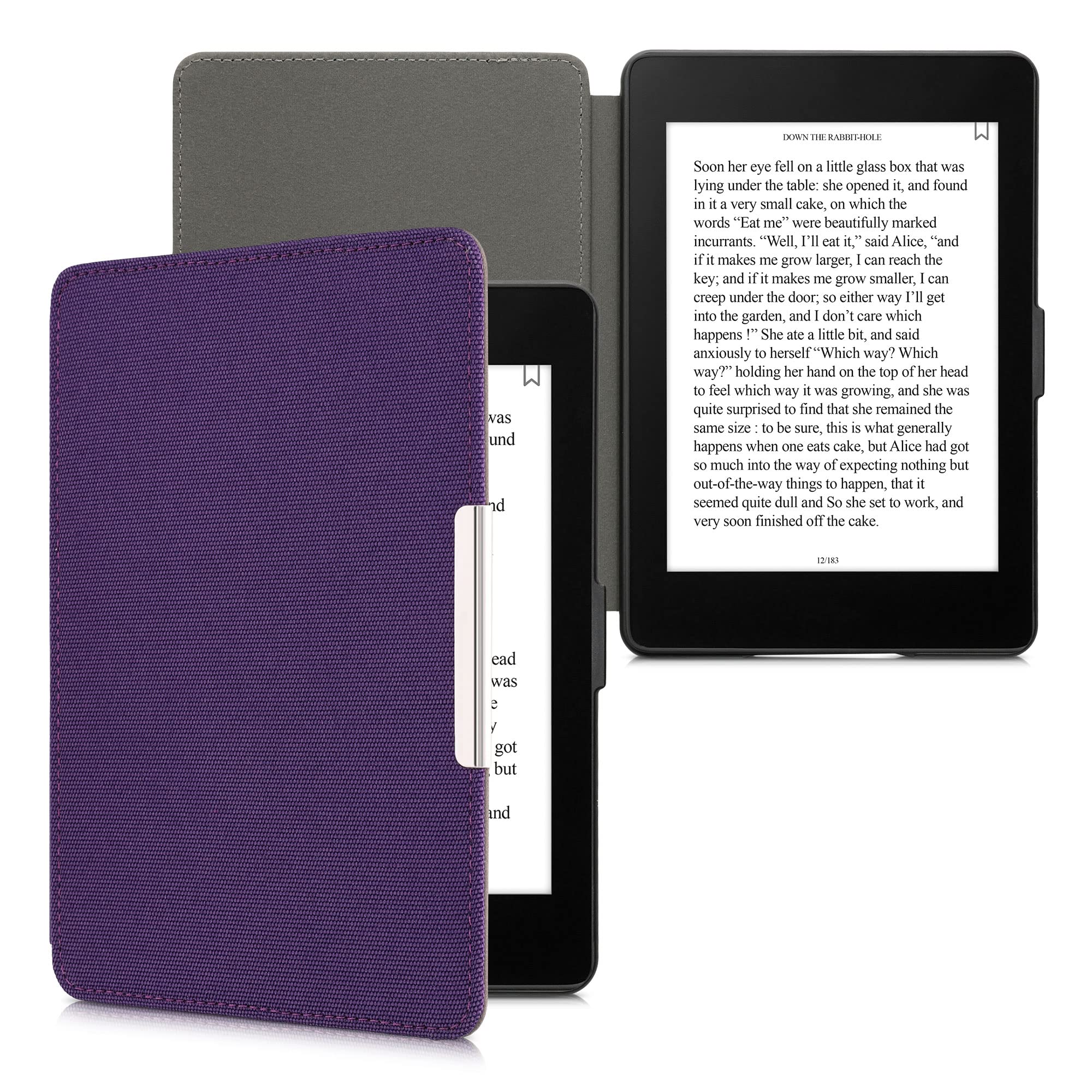 kwmobile Protective Case for Amazon Kindle Paperwhite - Nylon e-Reader Cover with Book Style Folio Design in Violet | Perfect for Reading, Travel & Daily Commute