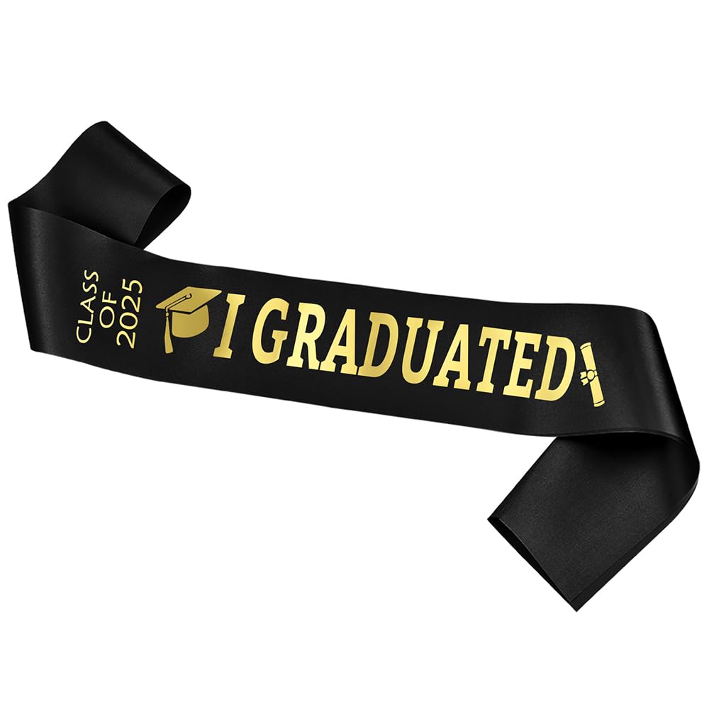 2025 Graduation Sash - Black with Gold Glitter 