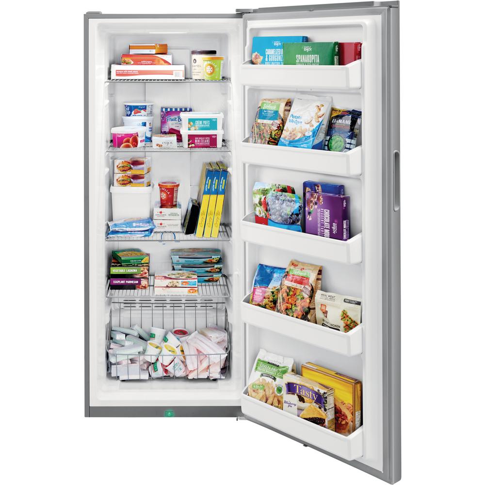 Frigidaire FFFU16F2VV 16 Cubic Foot Frost-Free Upright Freezer in Brushed Steel - Perfect for Home, Garage, or Basement Storage