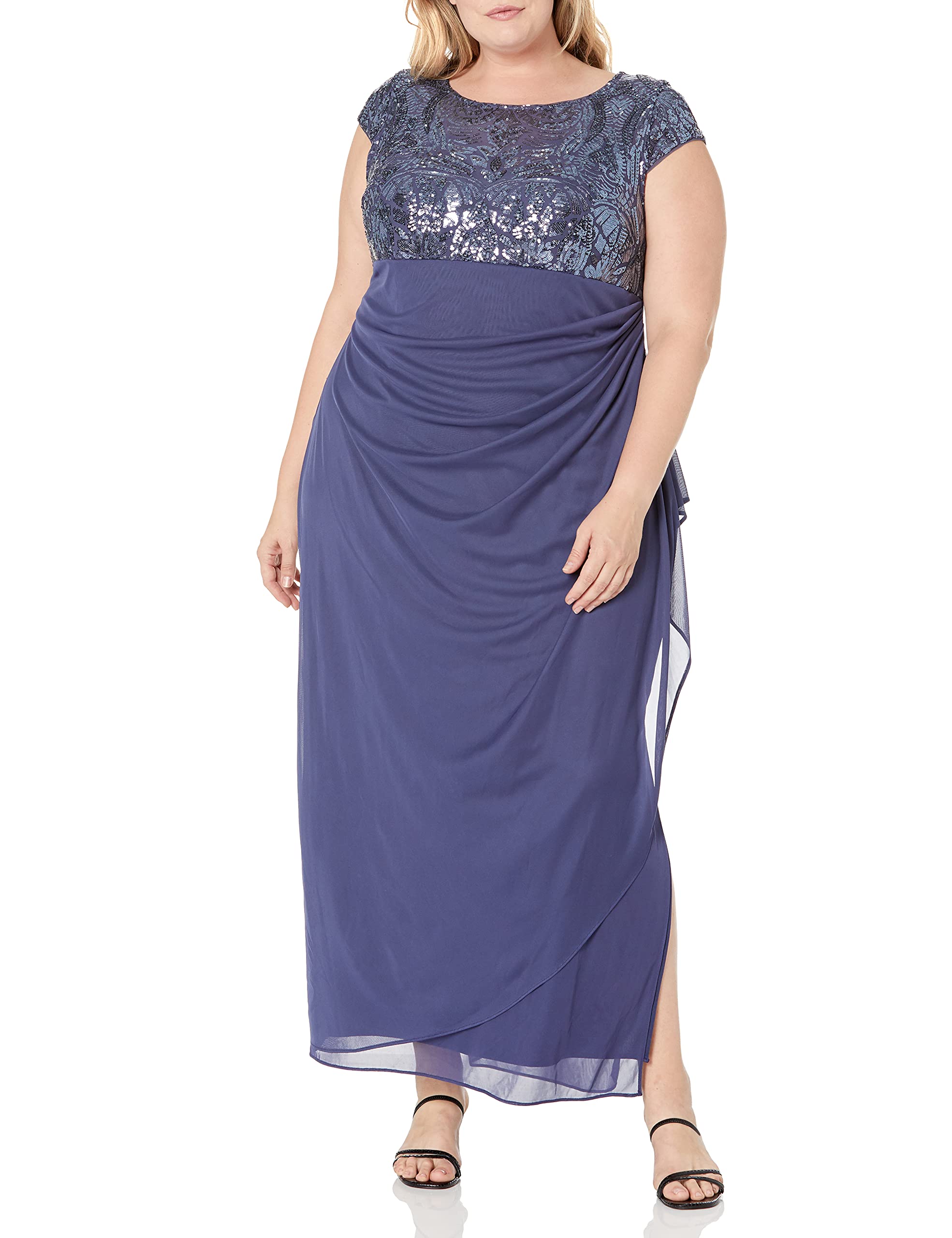 Alex Evenings Women's Plus Size Long Stretch Sequin Empire Waist Mother of The Bride Dress - Elegant Formal Gown for Weddings, Parties & Special Occasions