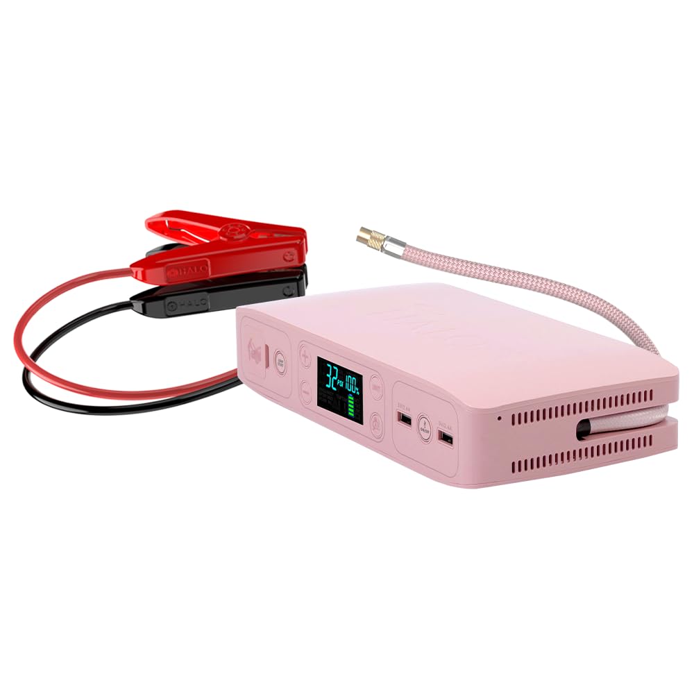 HALO Bolt Air+ Portable Car Jump Starter with Built-in Air Compressor | Digital Display Power Bank for Charging Phones, Tablets & More | Emergency Vehicle Battery Booster for Roadside Assistance & Outdoor Adventures