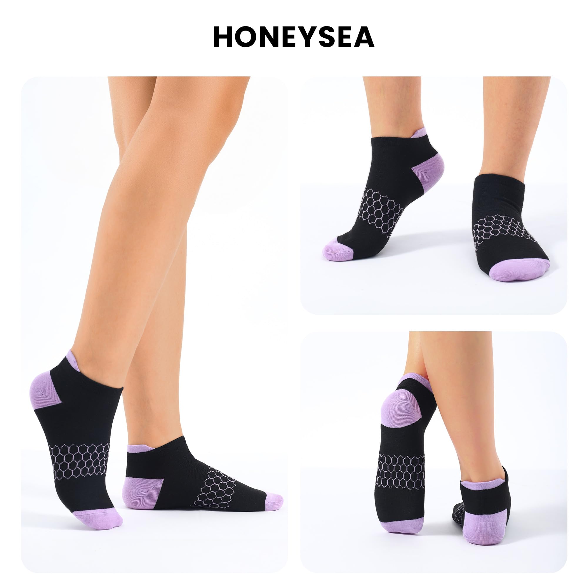 Honeysea Women's Breathable Ankle Socks - 6 Pairs Arch Support for Running & Yoga