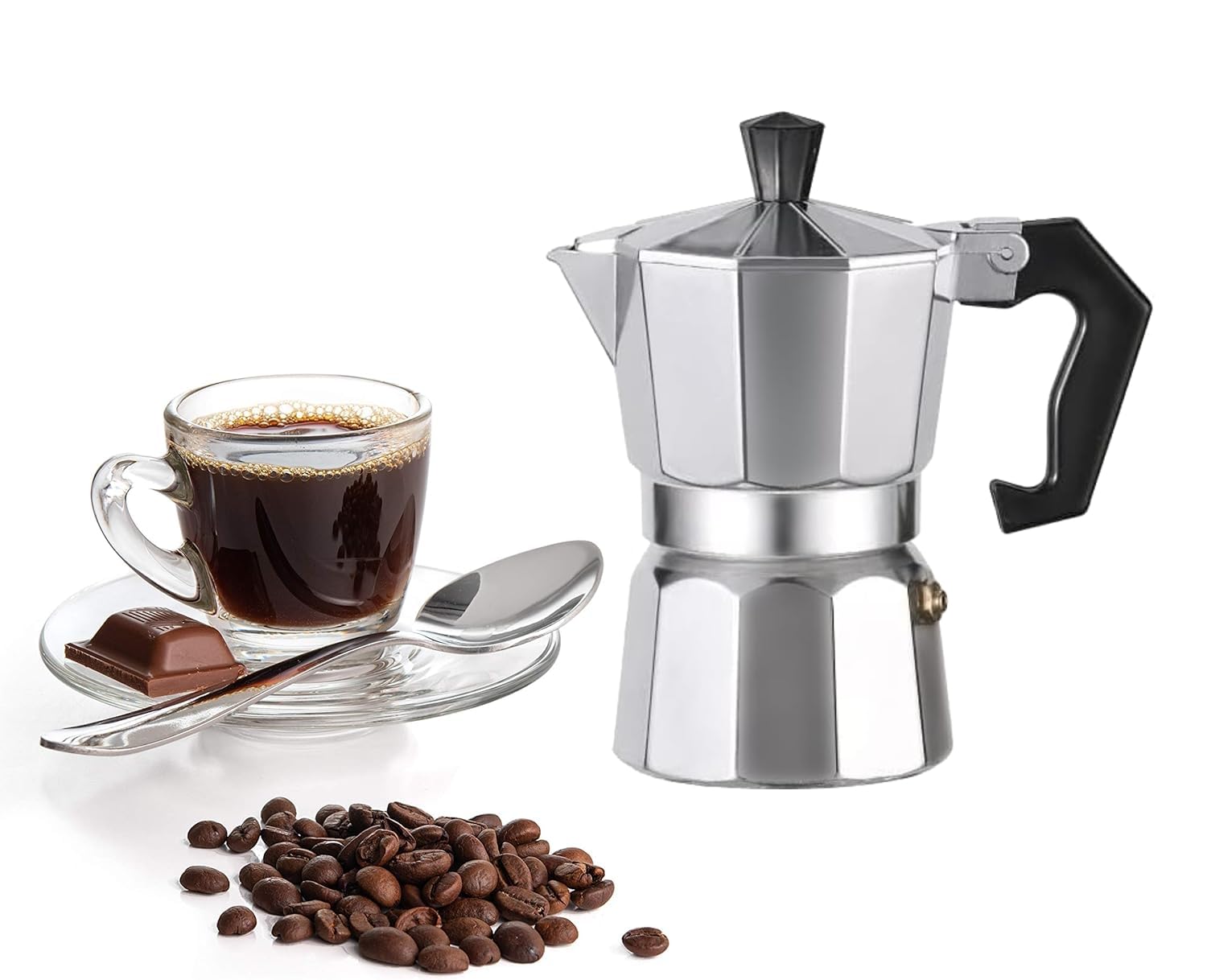 Stainless Steel Moka Pot Stovetop Espresso Maker - 2 Cup Italian Coffee Brewer for Home & Office Use | Perfect for Espresso, Latte & Cappuccino | Durable & Easy to Clean