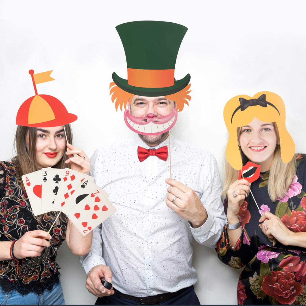 40pcs Alice in Wonderland Photo Booth Props & Party Decorations Set - Mad Hatter Tea Party Supplies for Wonderland Themed Birthday, Baby Shower & Costume Events