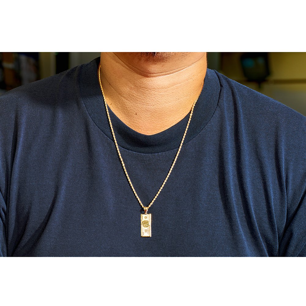 10K Yellow Gold Benjamin Franklin Hundred Dollar Bill Charm Pendant - 1.45