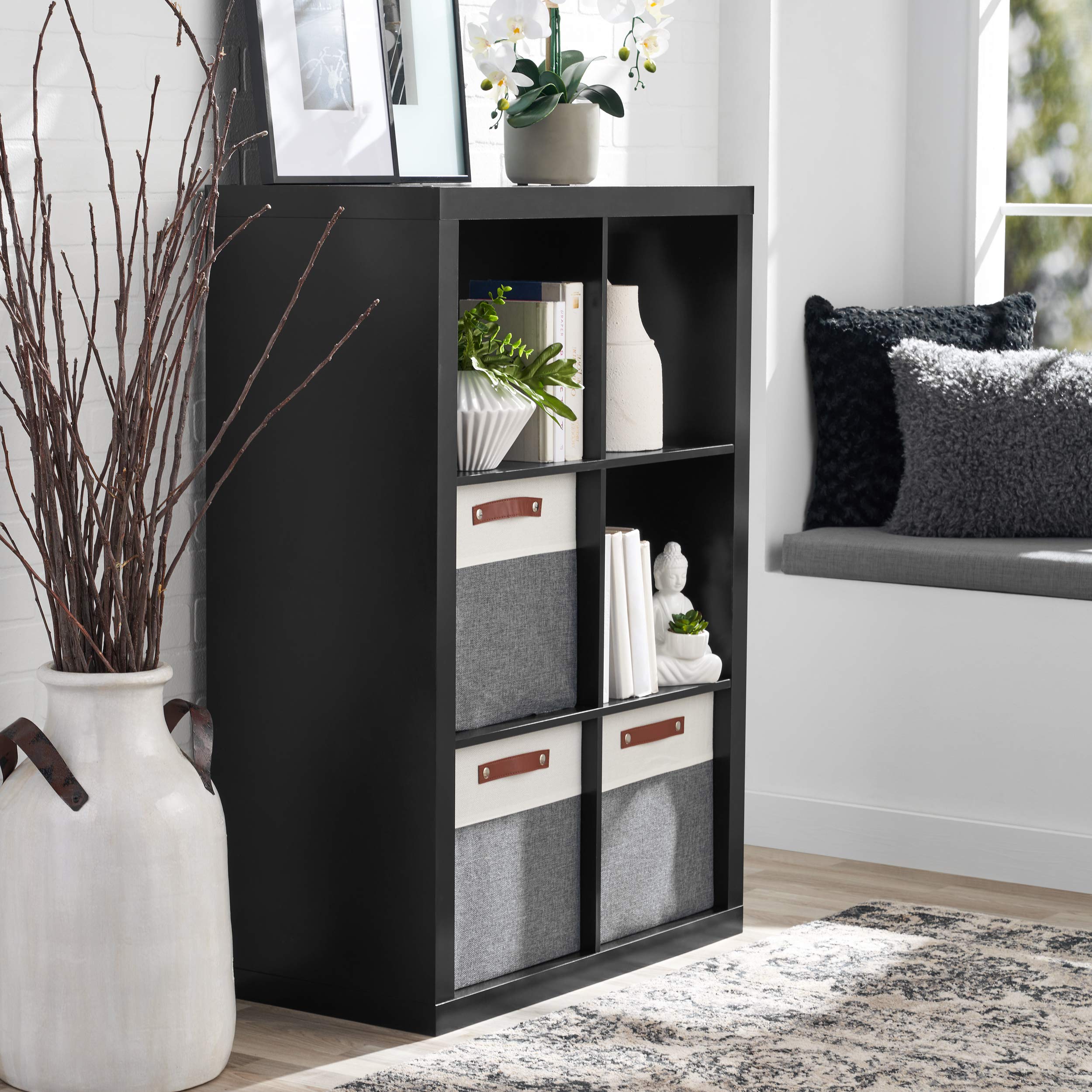 Better Homes and Gardens 4-Cube & 6-Cube Square Storage Cabinet Organizer - Weathered White & Solid Black - Bookshelf, Home Office, Living Room, Bedroom Storage Solution