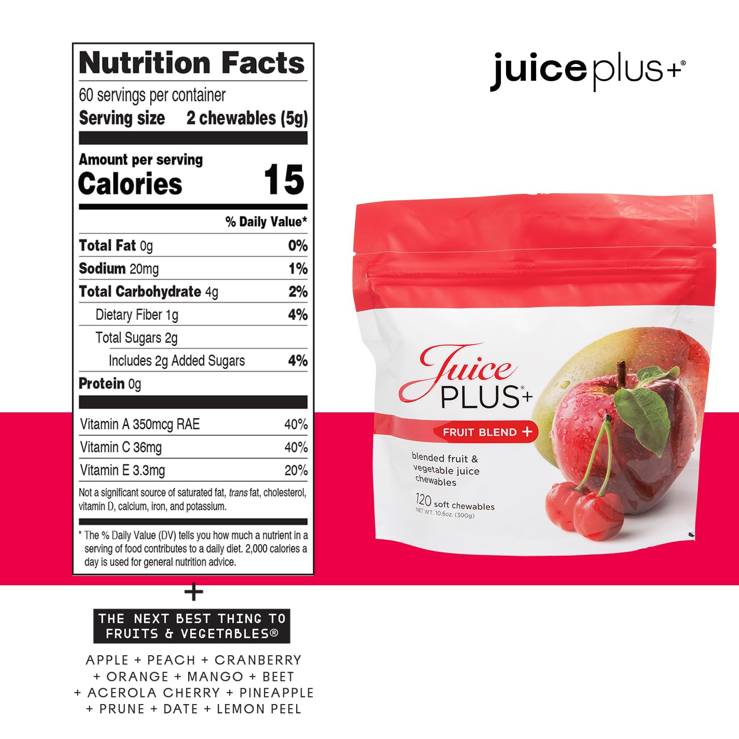 JuicePlus+ Fruit & Vegetable Blend Soft Chews - Delicious Vegan Gummy Vitamins for Adults & Kids - 120 Chews (4 Pouches) - Supports Immune Health & Daily Nutrition - Perfect for Busy Families & On-the-Go Lifestyles