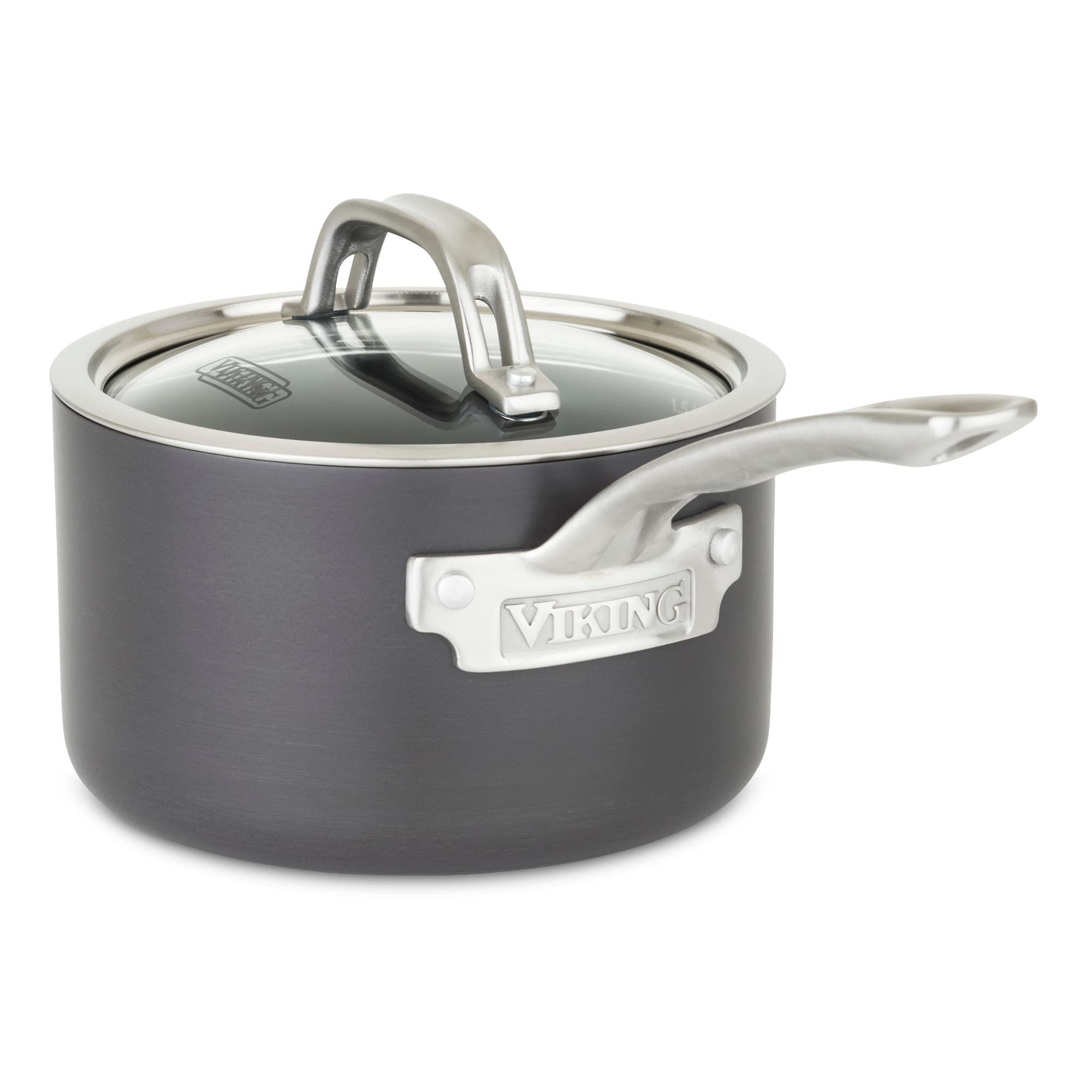 Viking 2 Quart Non Stick Sauce Pan with Glass Lid - Hard Anodized Nonstick Saucepan Cooking Pot - Dishwasher, Oven & Induction Safe - Gray - Perfect for Sauces, Soups and Everyday Cooking