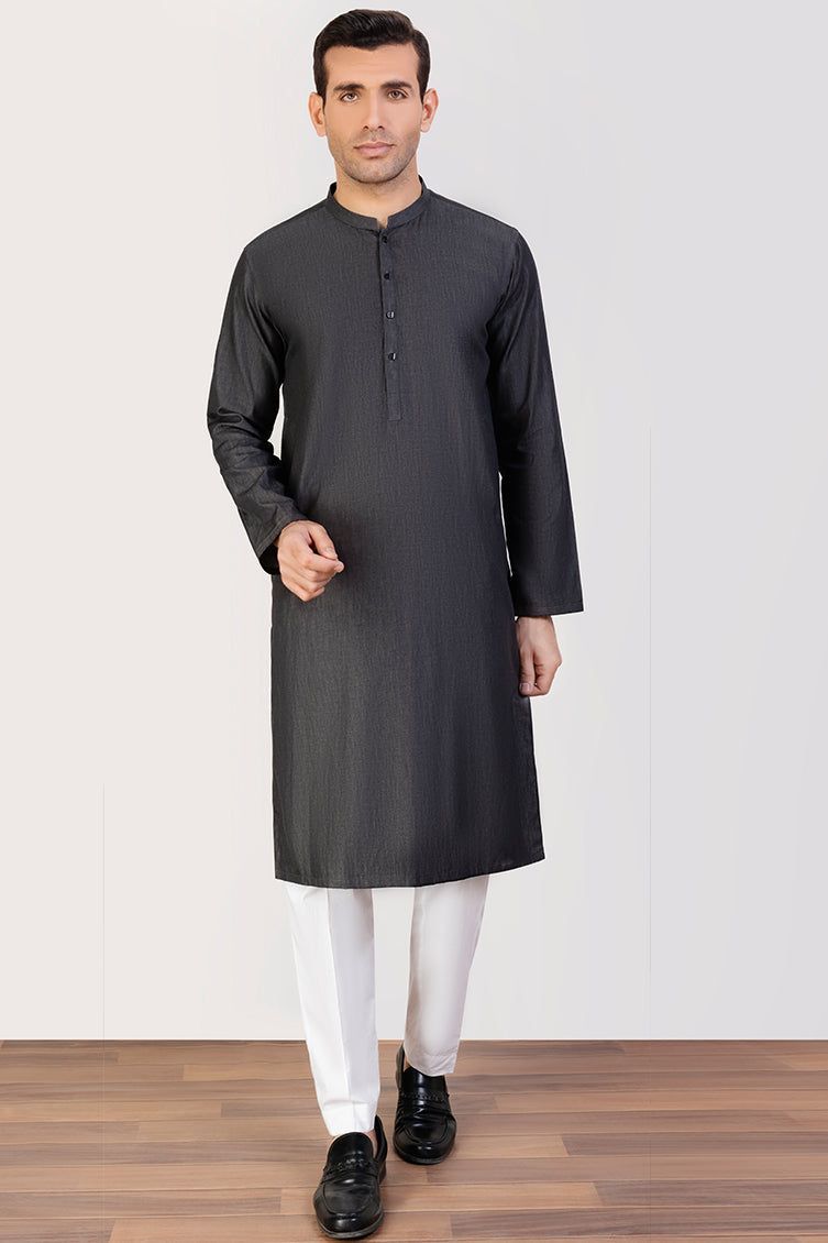 Stylish Cotton Denim Grey Kurta by J. Junaid Jamshed - Comfortable Traditional Pakistani Tunic for Men - Perfect for Casual Wear, Festivals & Special Occasions