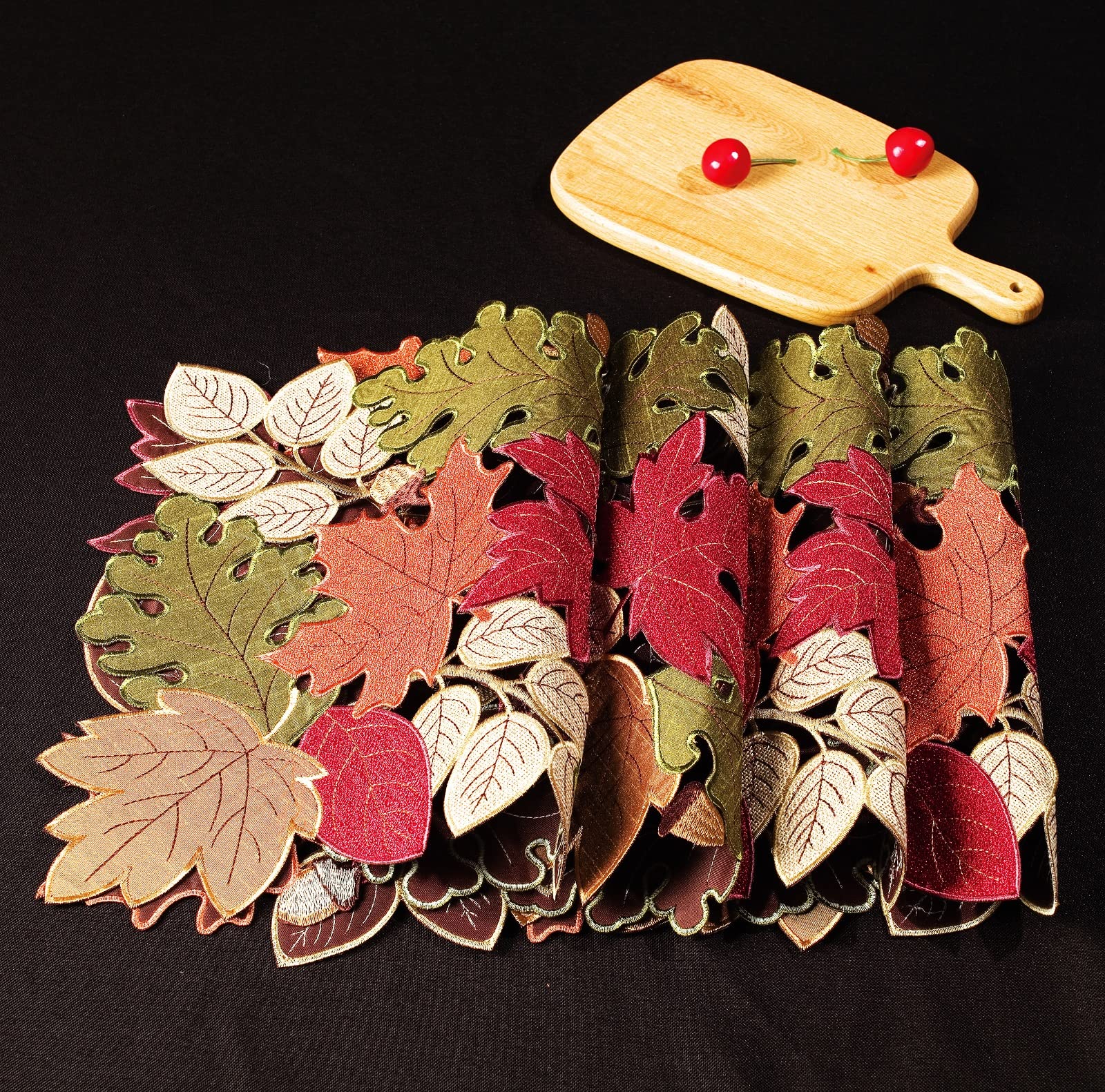KEVA Fall Placemats Set of 4 - 13x19 Inch Autumn Table Mats with Maple Leaf Embroidery | Thanksgiving & Harvest Decor for Dining Table | Perfect for Seasonal Home Kitchen Decor & Holiday Gatherings