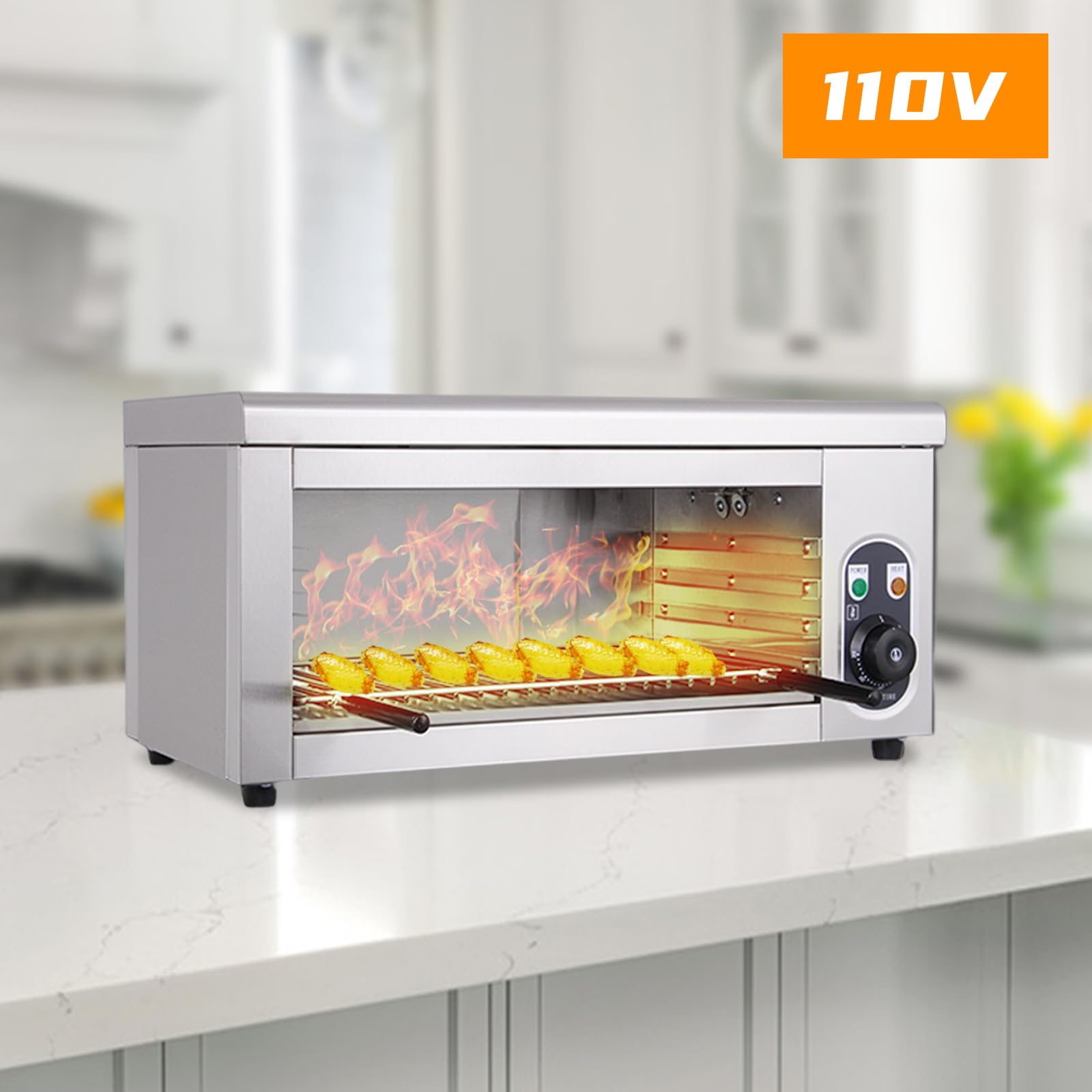 1500W Commercial Cheese Melter Machine 110V Countertop Grill - Electric Cheese Broiler & Burner for Steaks, Fish, Chicken Wings - Perfect for Restaurants, Food Trucks & Home BBQ Parties (Wall Mountable)