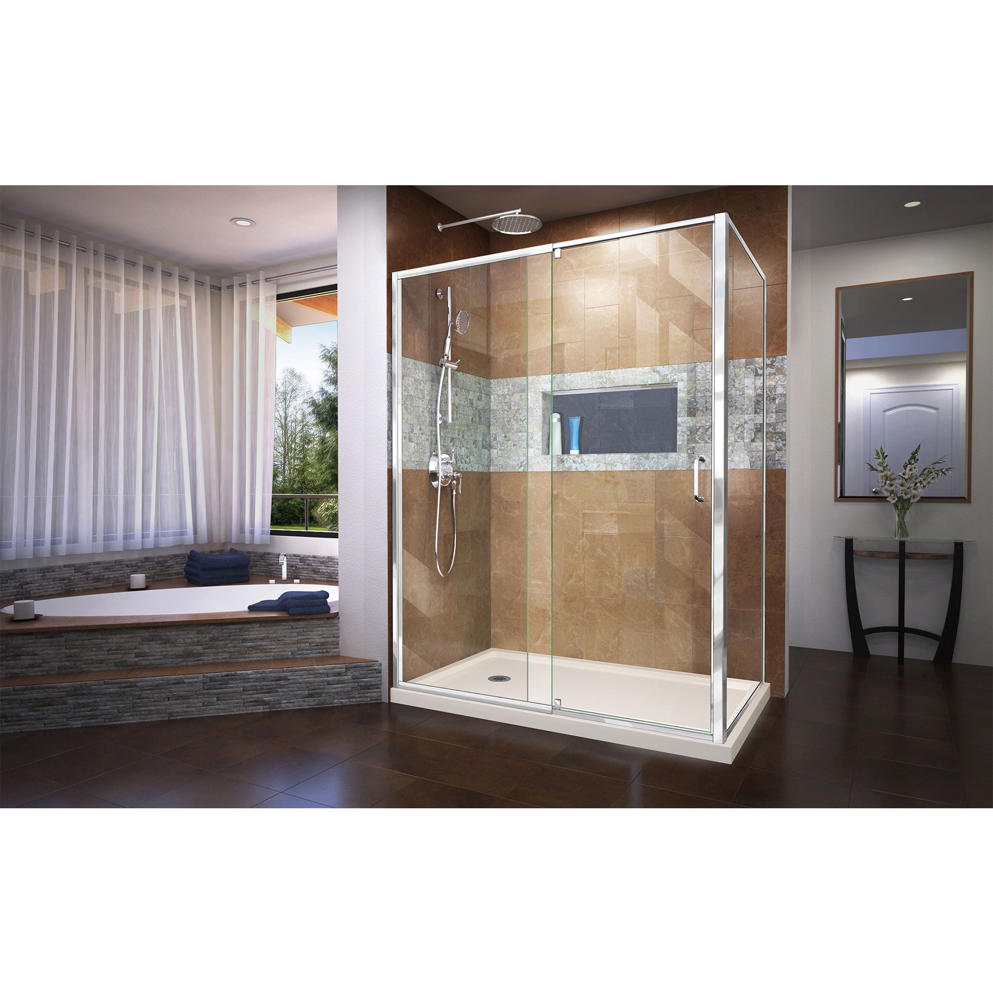 DreamLine Flex 36x60x74.75 Inch Semi-Frameless Pivot Shower Enclosure with SlimLine Base Kit - Modern Bathroom Upgrade for Small Spaces & Luxury Homes