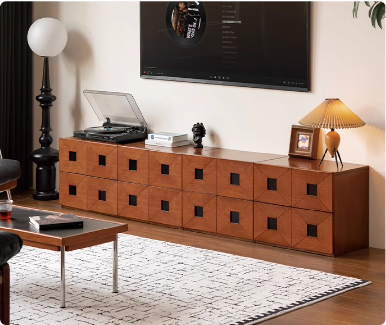 Solid Poplar Wood Modular Side Cabinet - Vintage Style Storage for Living Room, Bedroom & Office